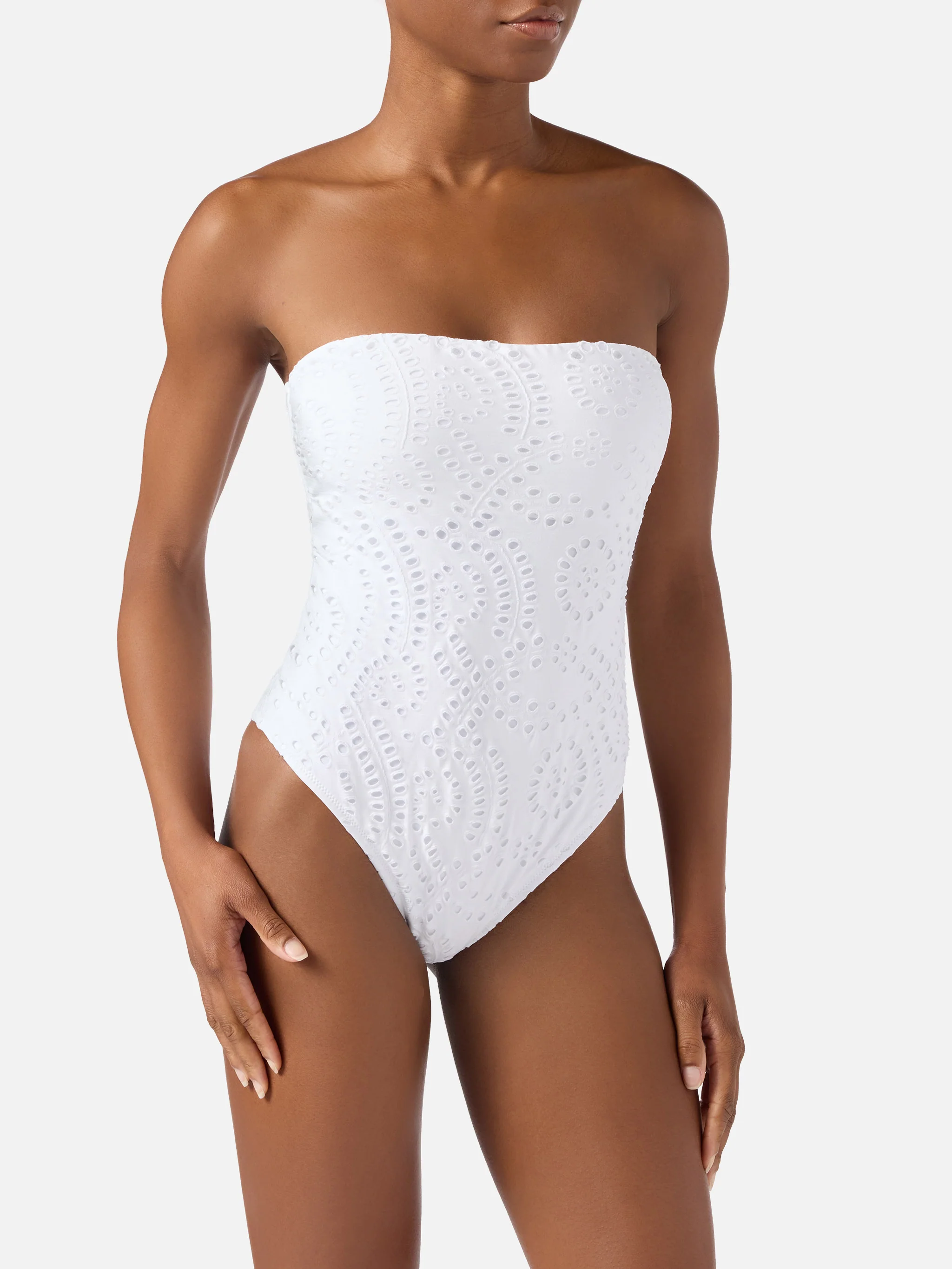 Khyra bandeau one-piece swimsuit in white sangallo textile - Image 2