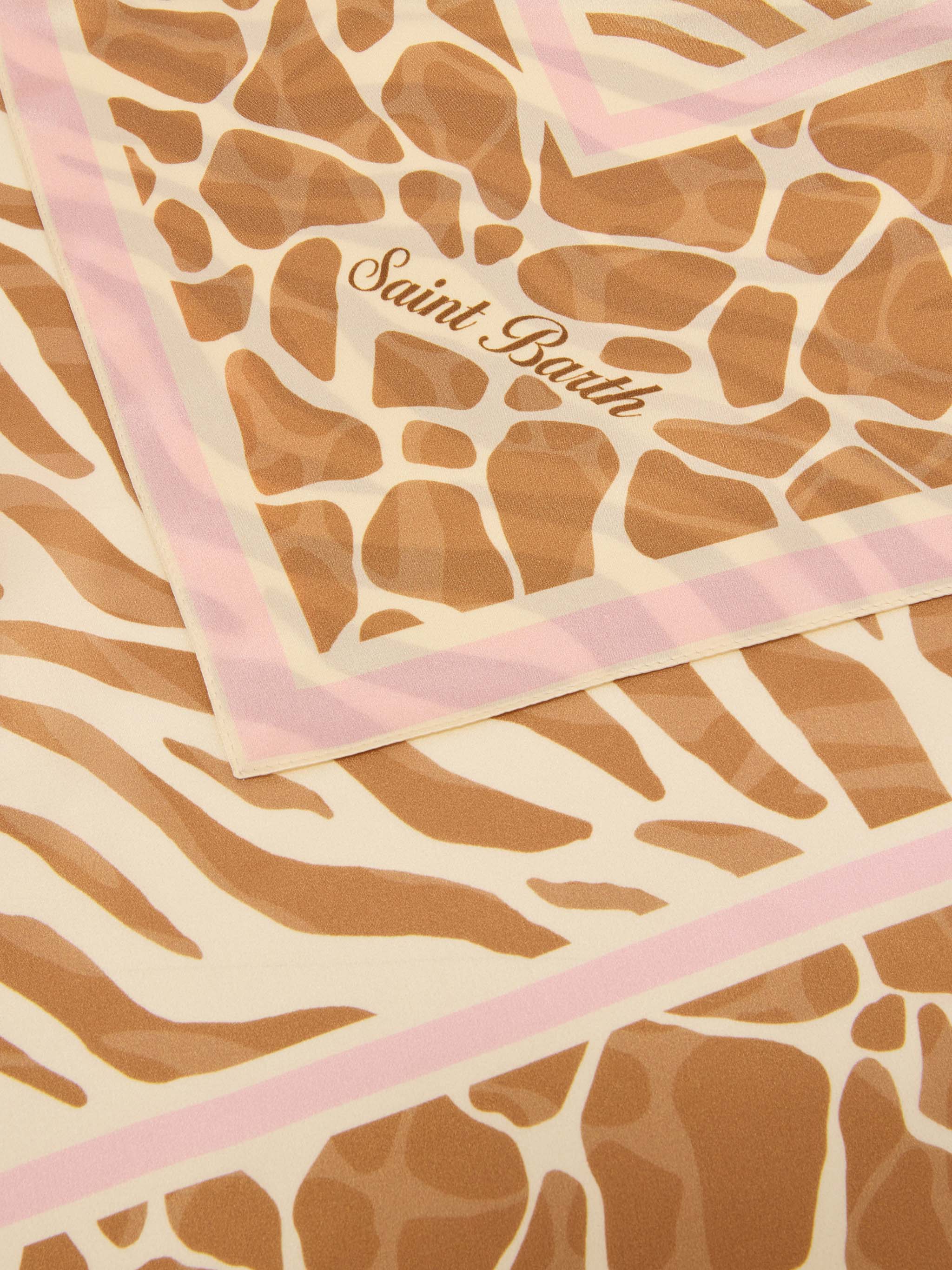 Kitana pure silk foulard with beige animal print - Image 3