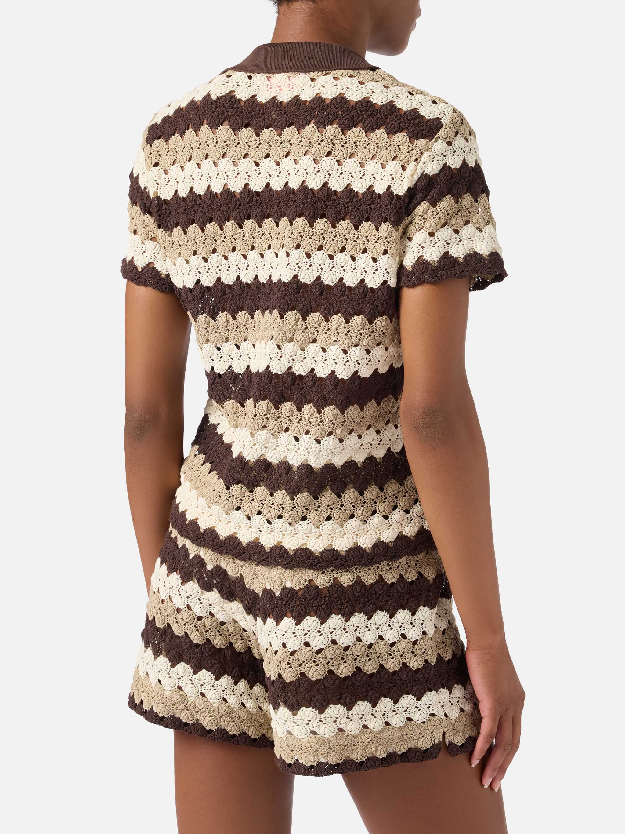 Lala crochet-effect cotton blend polo with striped pattern - Image 2