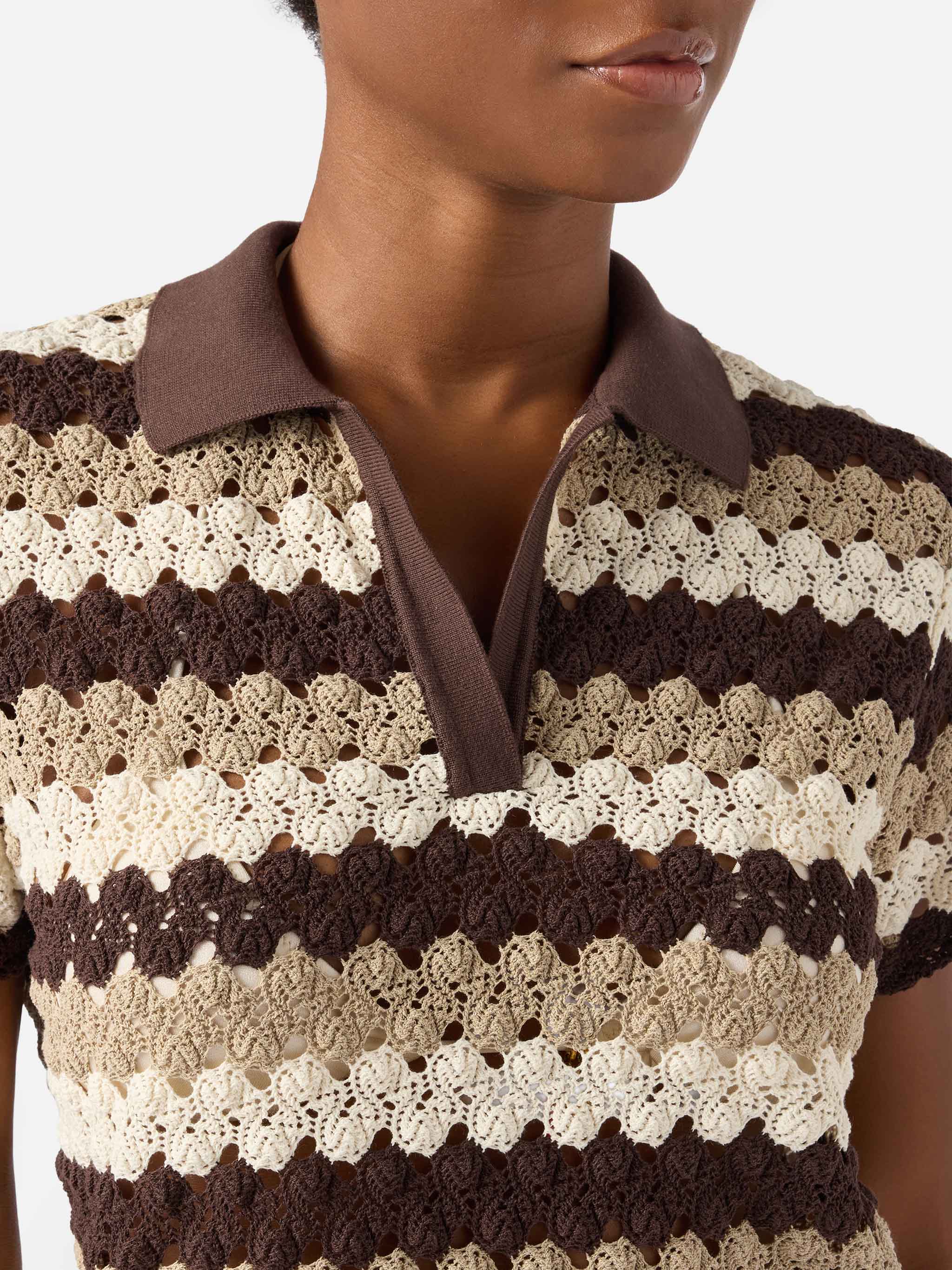 Lala crochet-effect cotton blend polo with striped pattern - Image 3