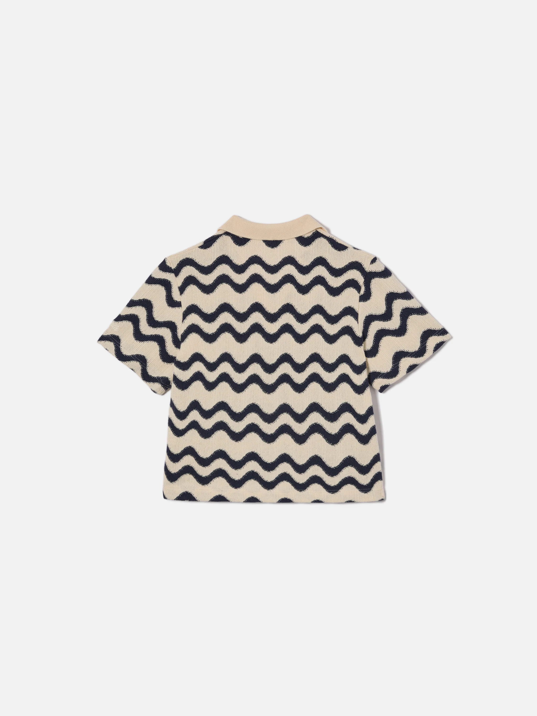 Lala Jr Polo in cotton blend knit with blue and ivory wave pattern - Image 4