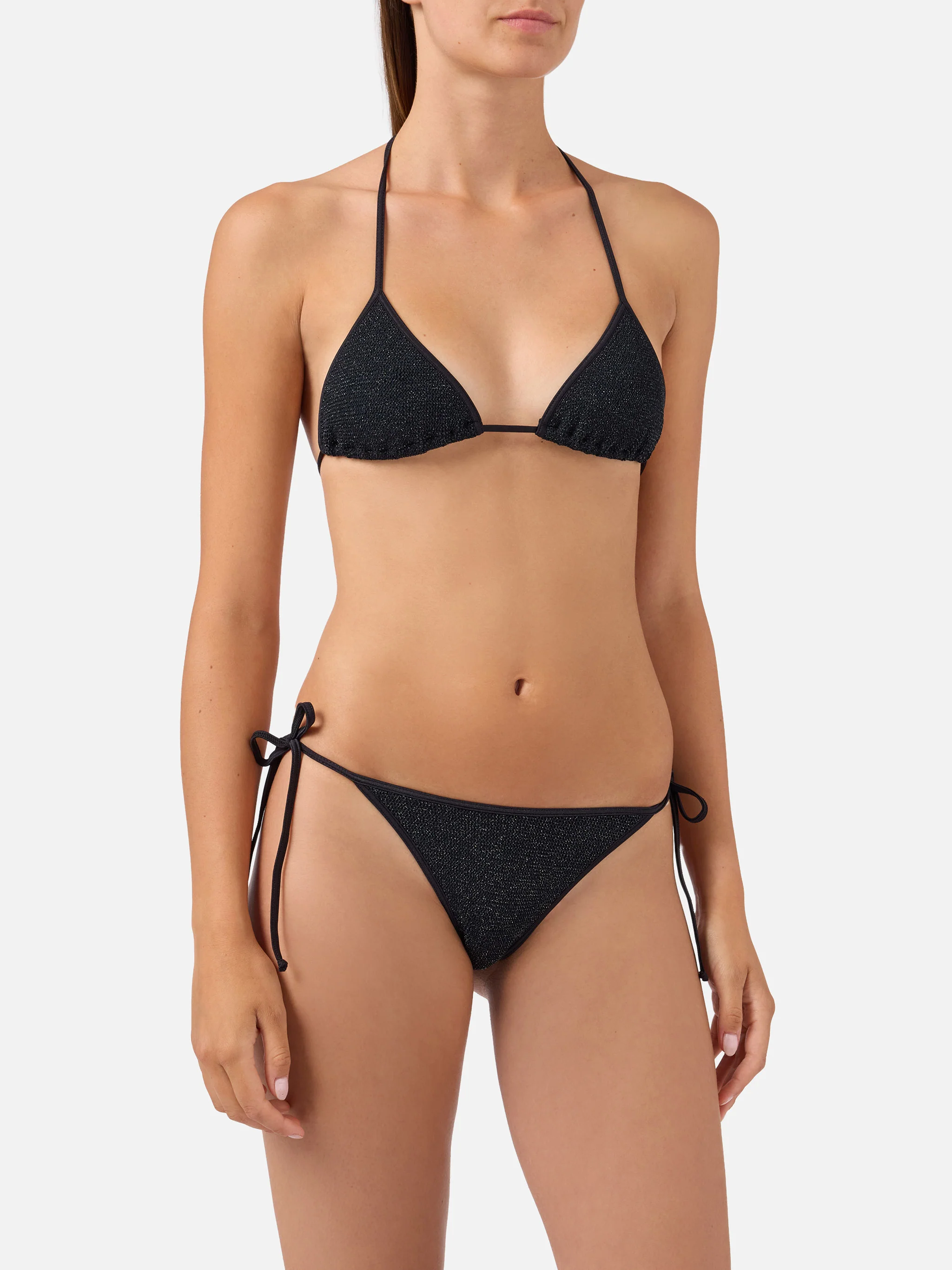 Leah Marielle String bikini in black crinkle lurex fabric - Image 2