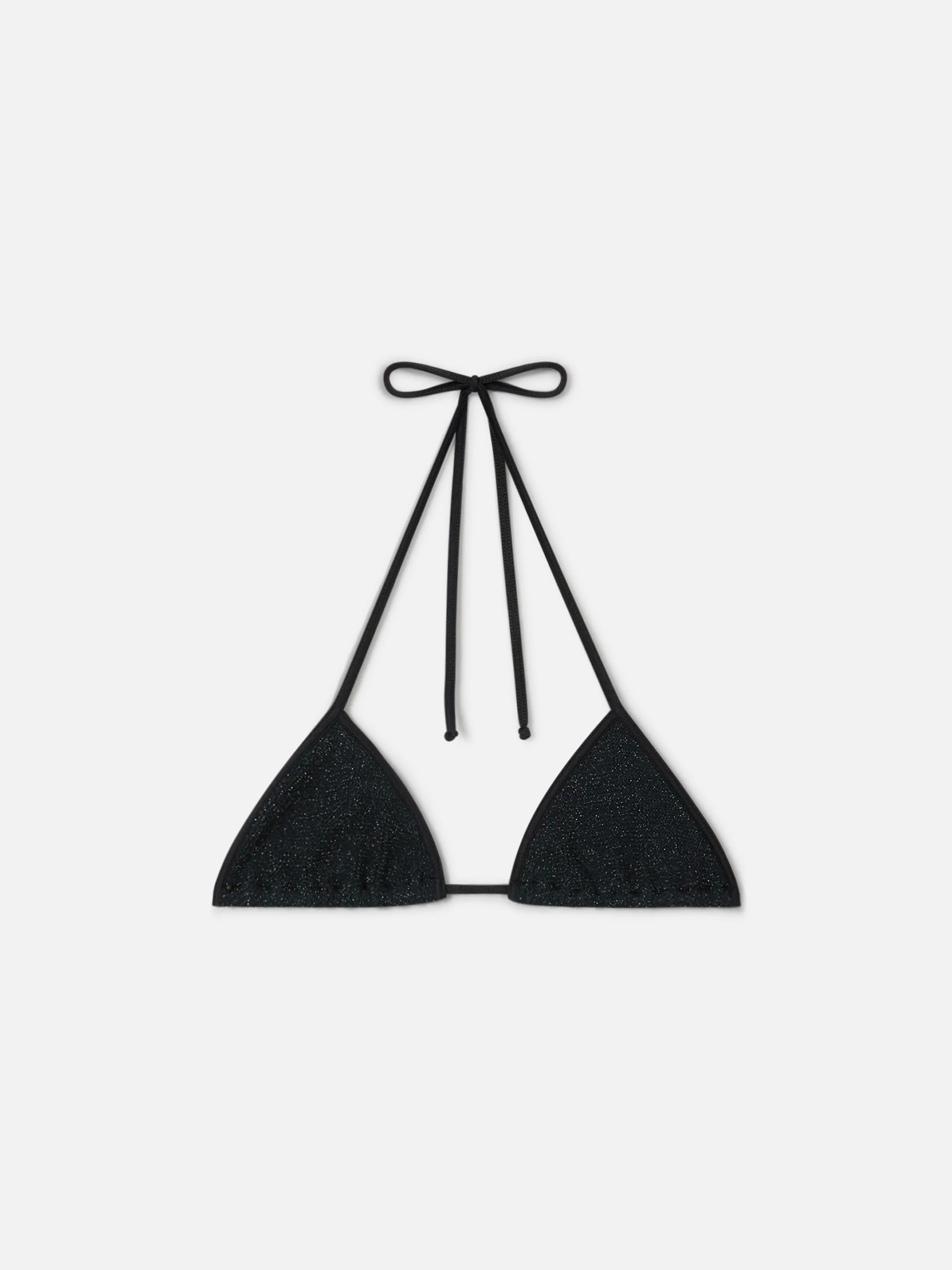 Leah String triangle bikini top in black crinkle lurex fabric
