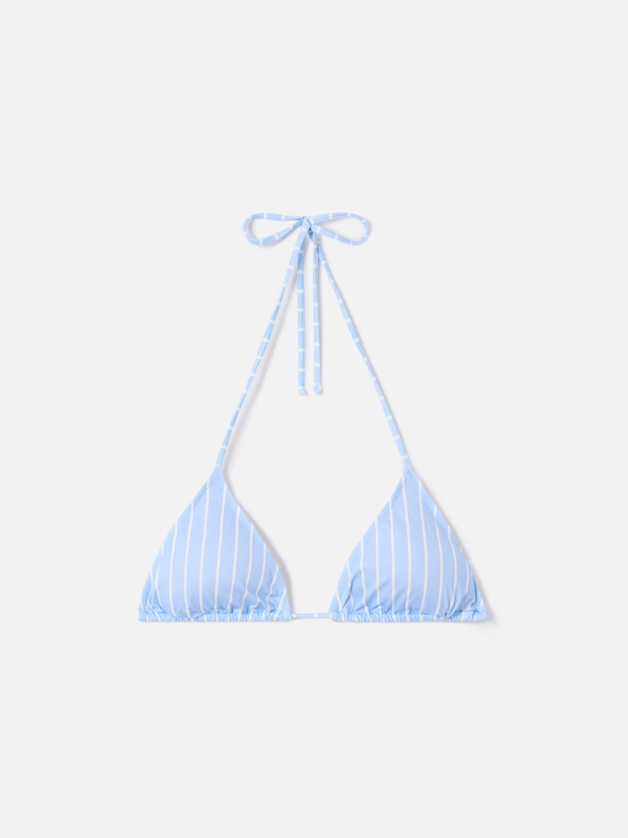 Leah triangle bikini top with light blue and white stripes