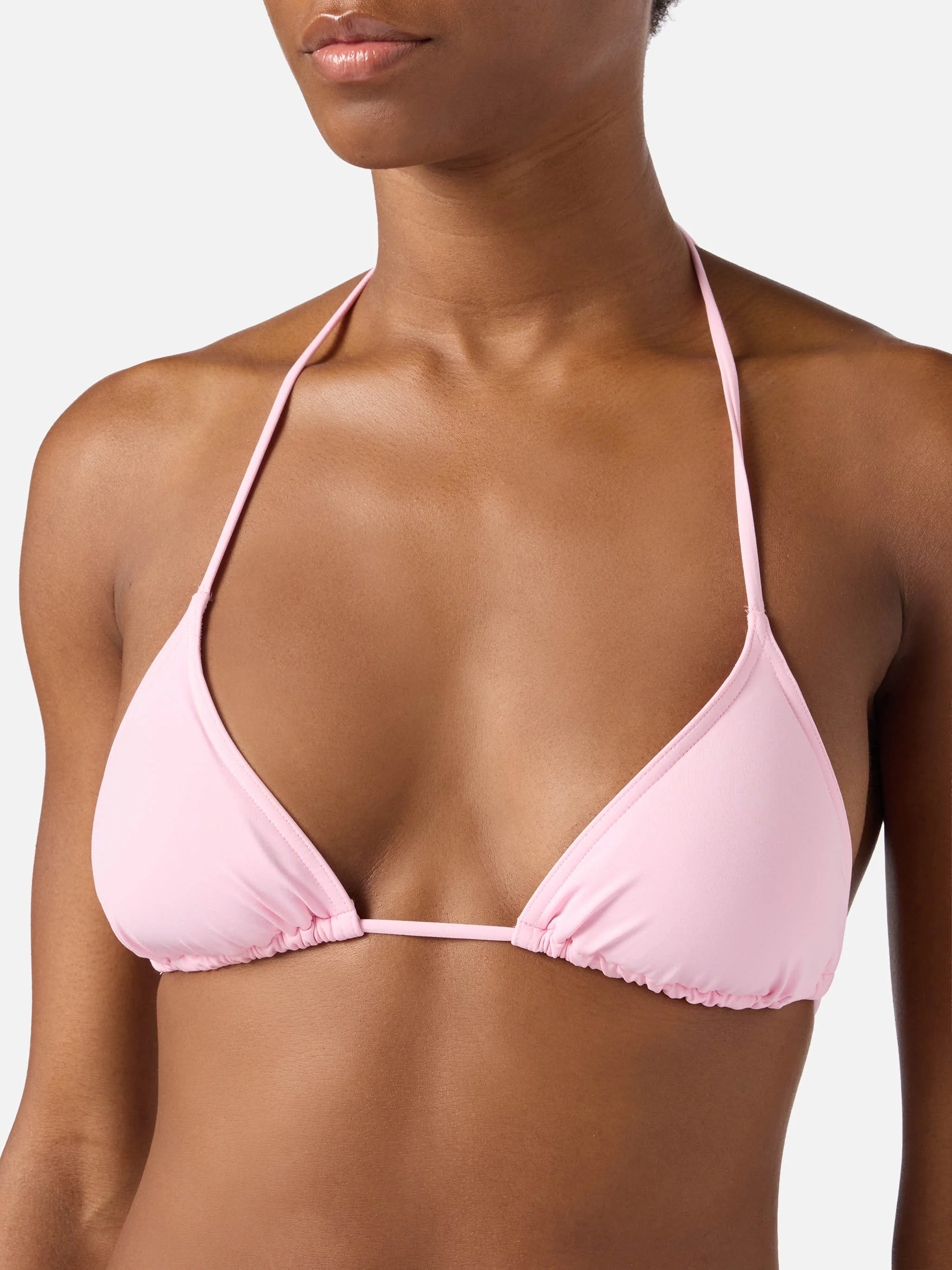 Leah triangle with ties bikini top in solid pastel pink - Image 2