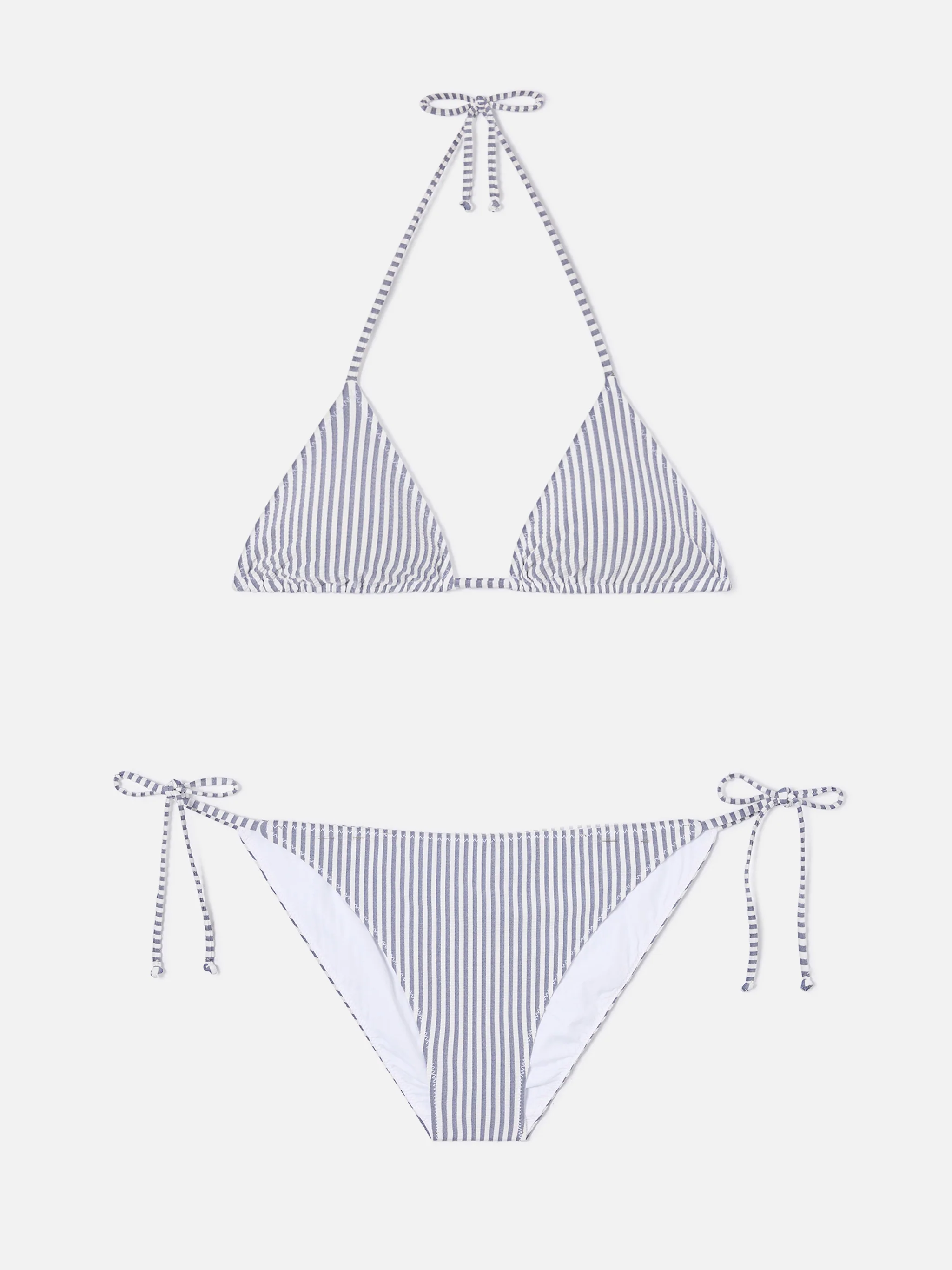 Leah Virgo blue striped seersucker bikini