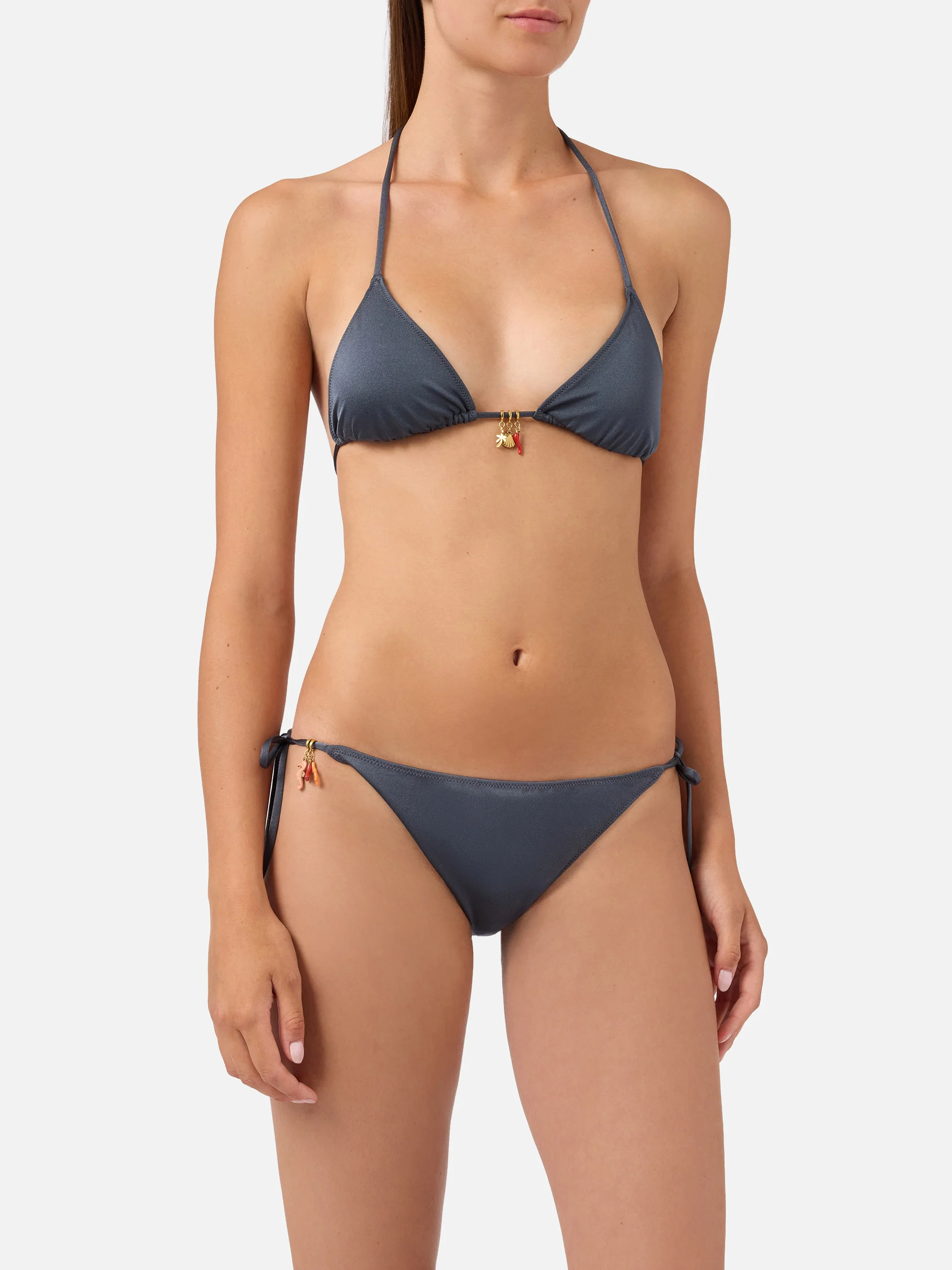 Leah Virgo dark grey glossy finish bikini with charms - Image 2