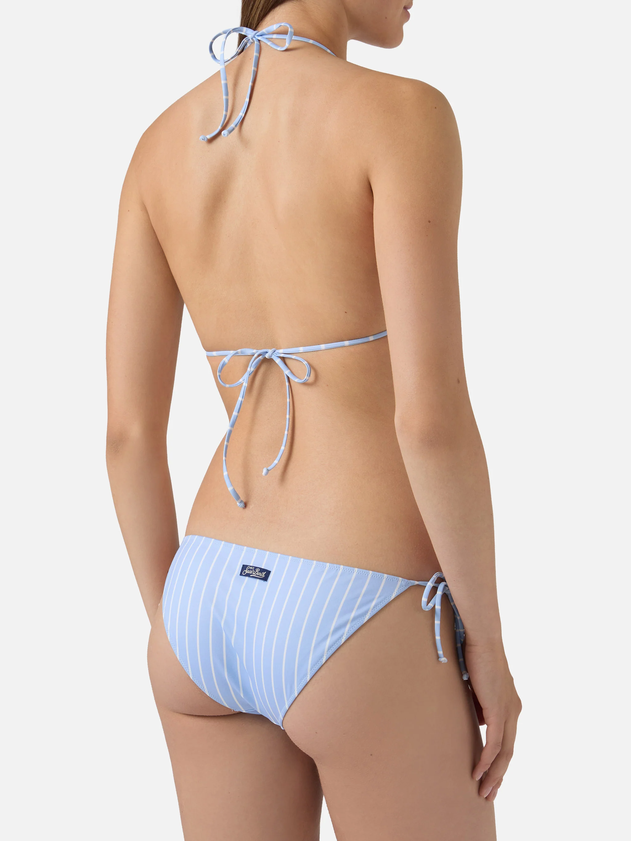 Leah Virgo light blue and white vertical striped bikini - Image 4