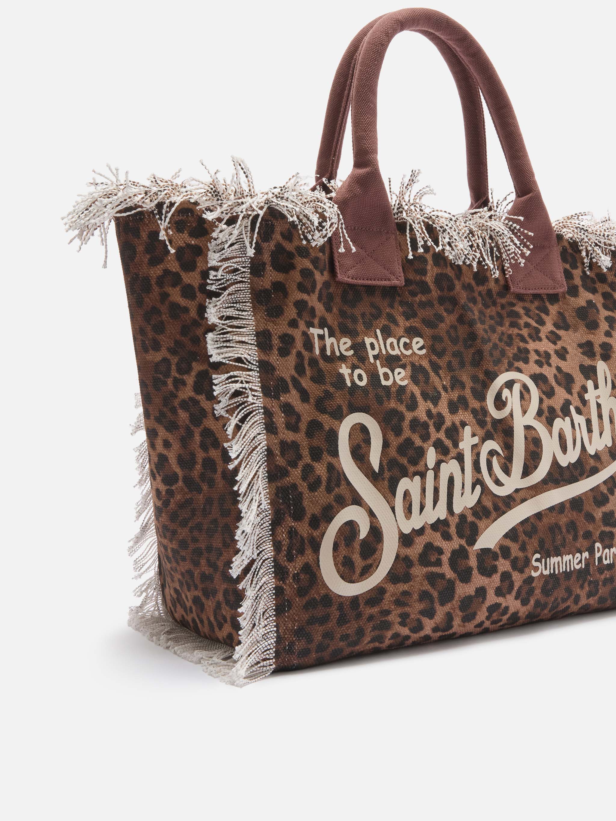 Leopard print canvas Vanity regular bag with fringes - Image 3