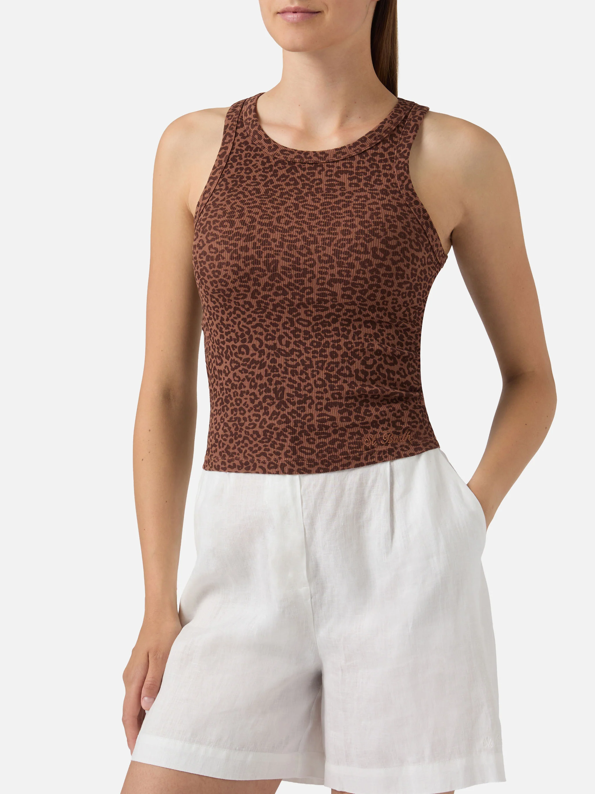 Leopard print ribbed Ada tank top with embroidery - Image 2