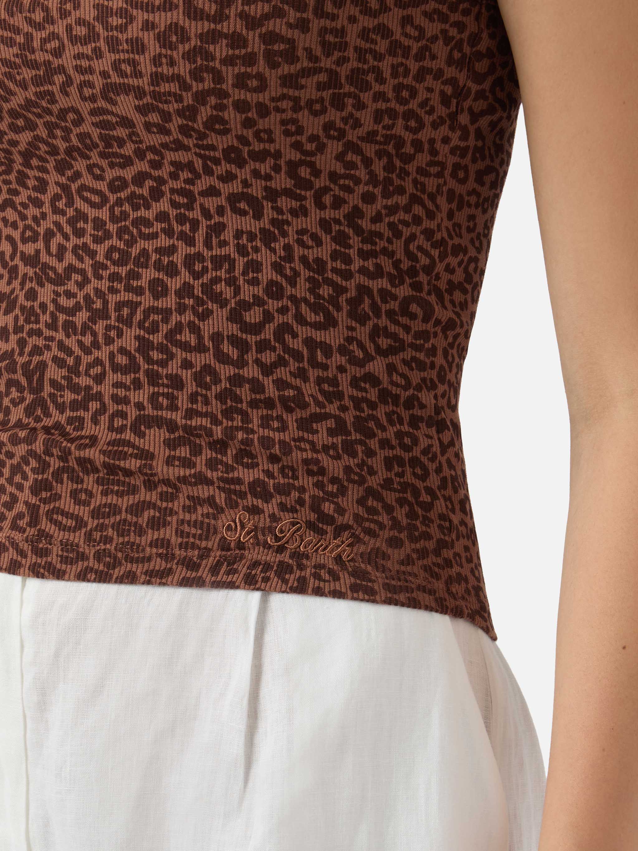 Leopard print ribbed Ada tank top with embroidery - Image 3