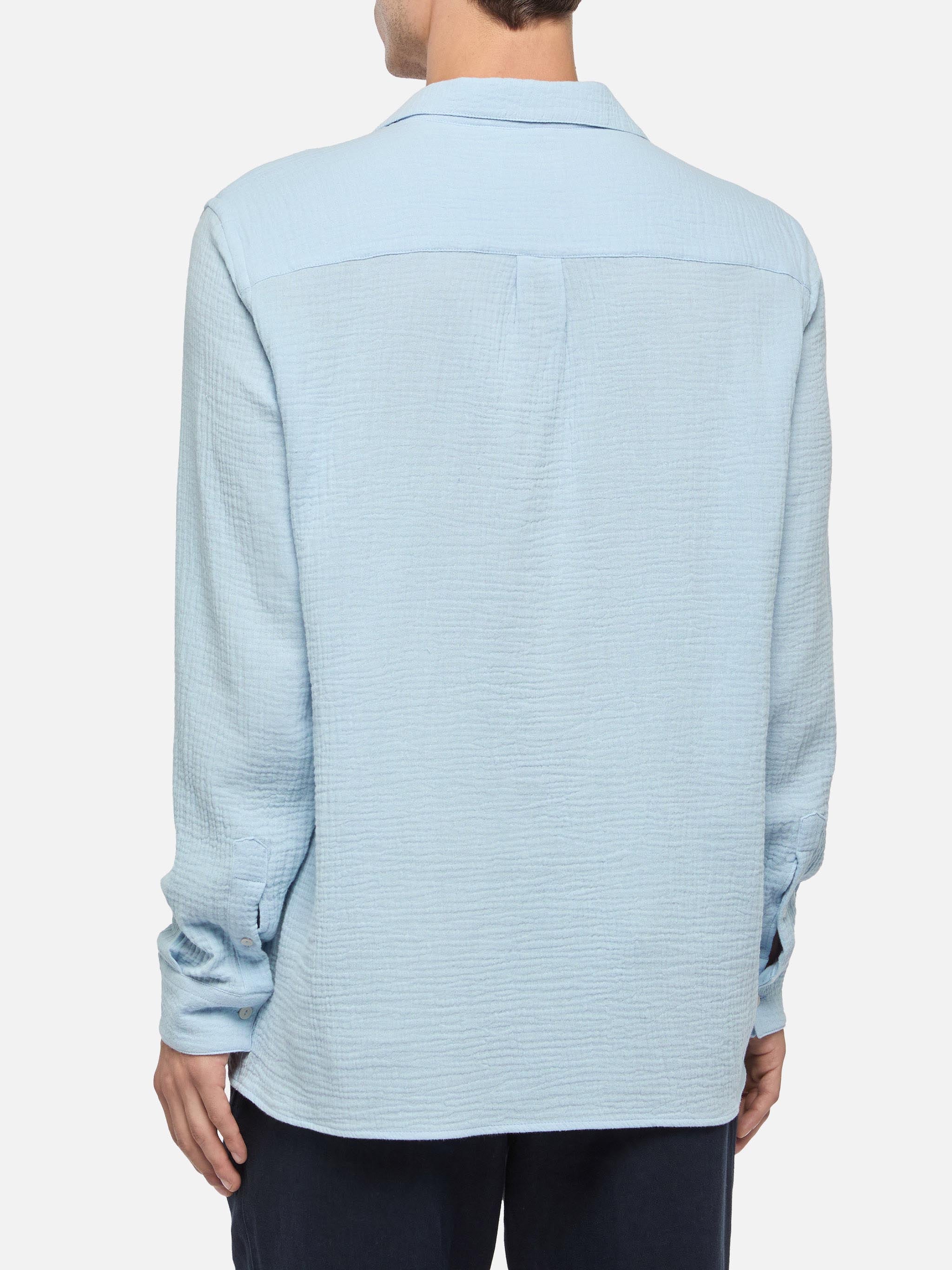 Light blue cotton gauze polo shirt Ventotene - Image 3