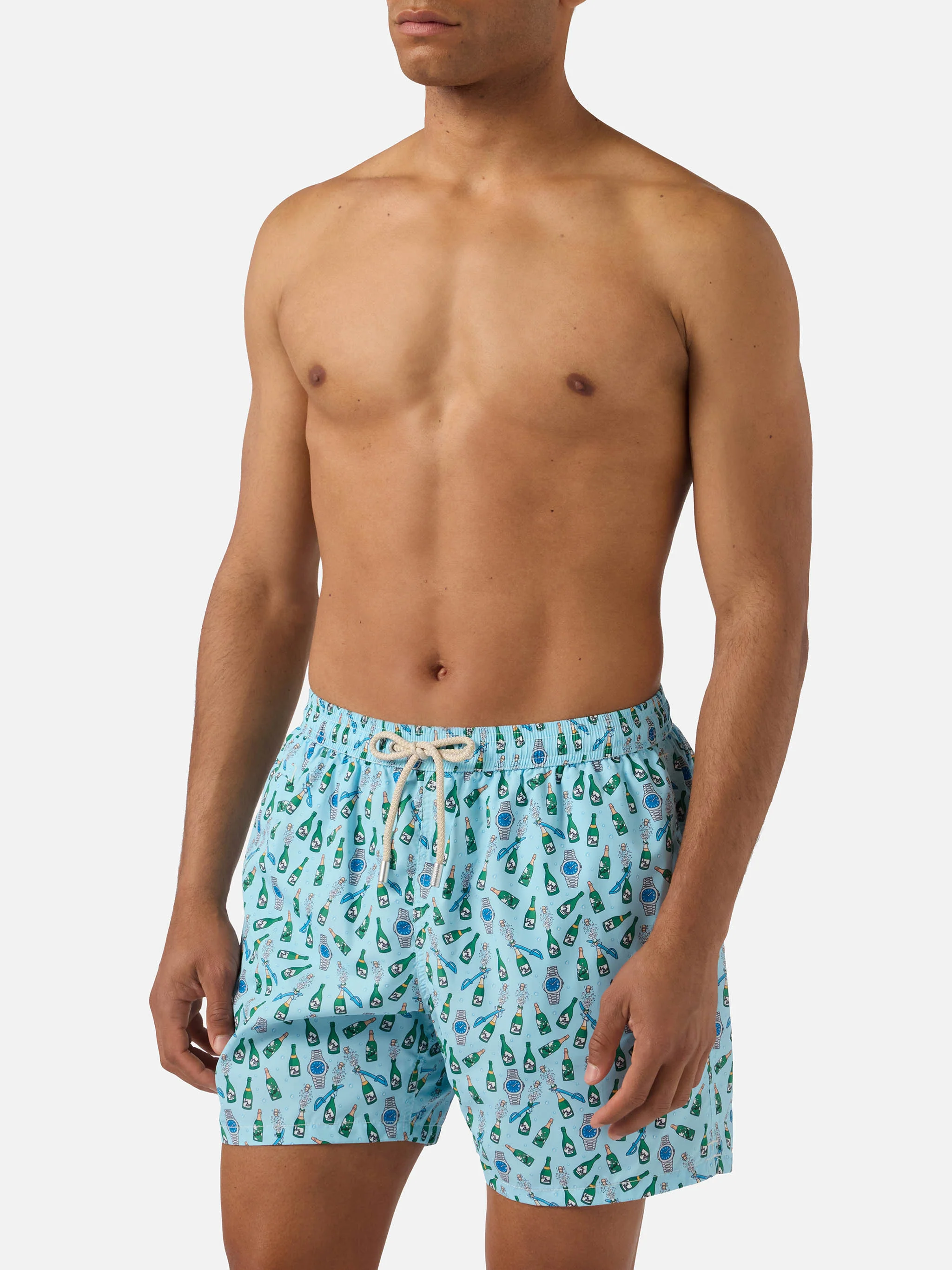 Light blue Lighting Micro swim shorts with watch sabrage print - Image 3