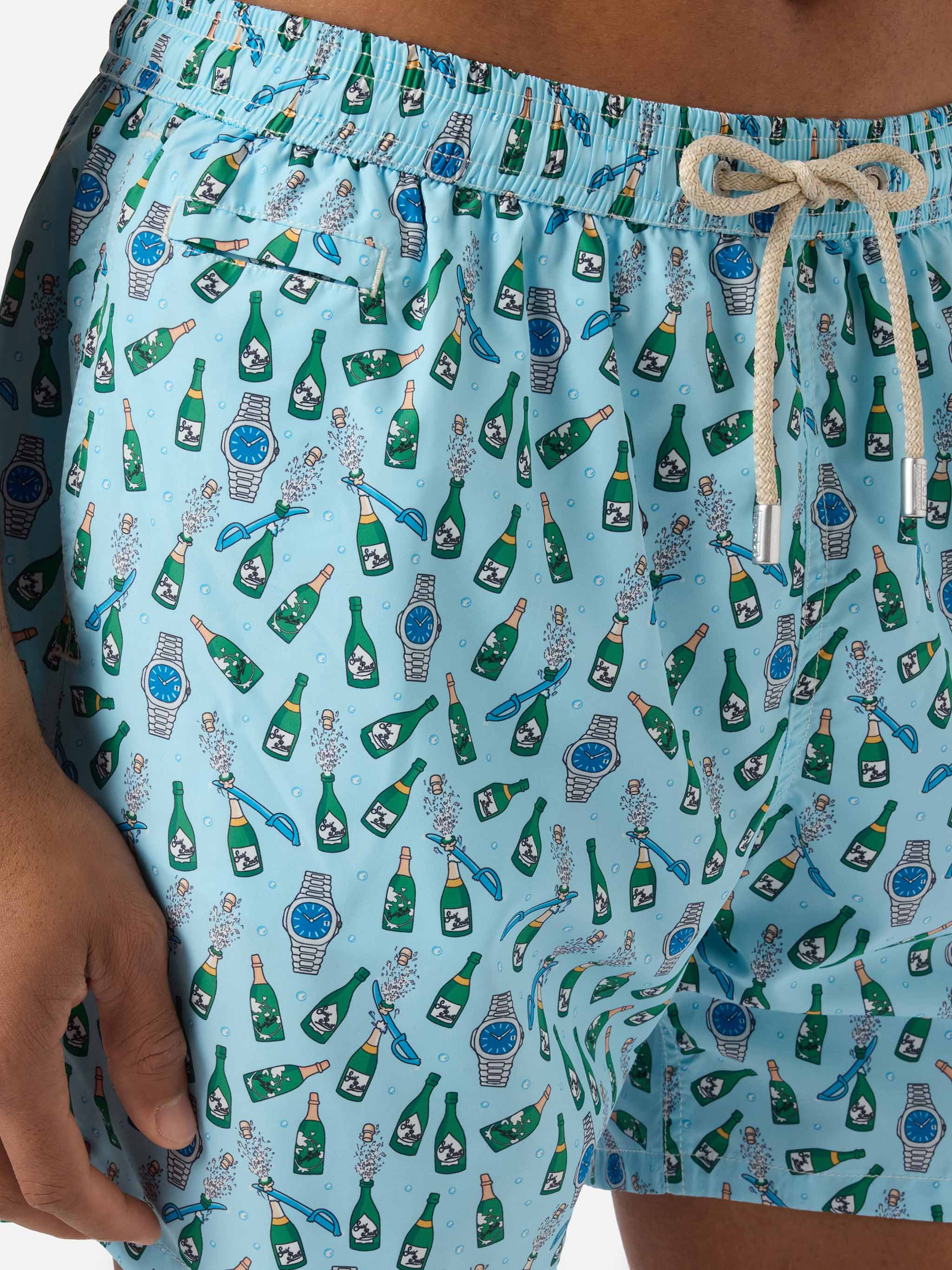 Light blue Lighting Micro swim shorts with watch sabrage print - Image 4