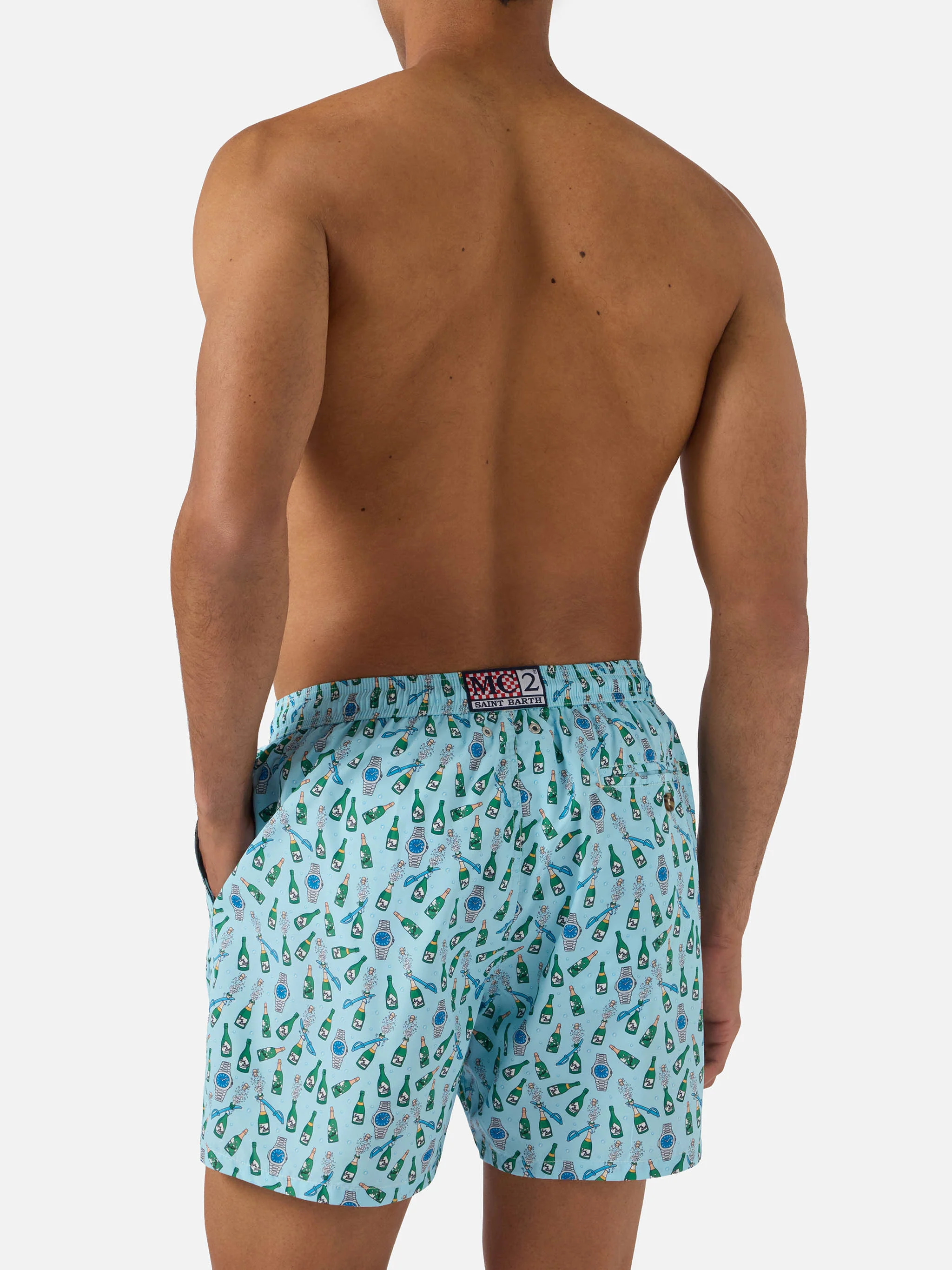 Light blue Lighting Micro swim shorts with watch sabrage print - Image 5