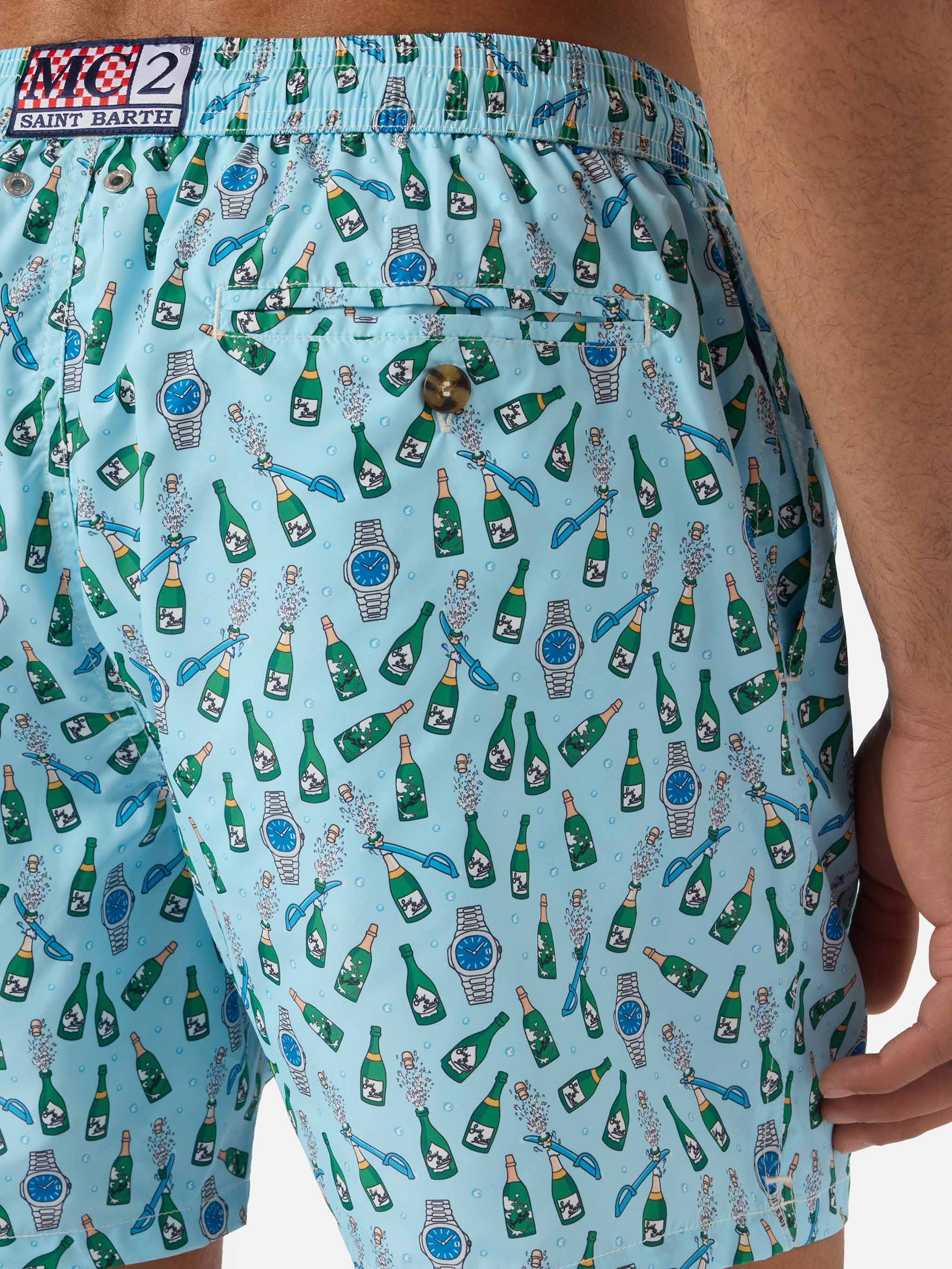 Light blue Lighting Micro swim shorts with watch sabrage print - Image 6
