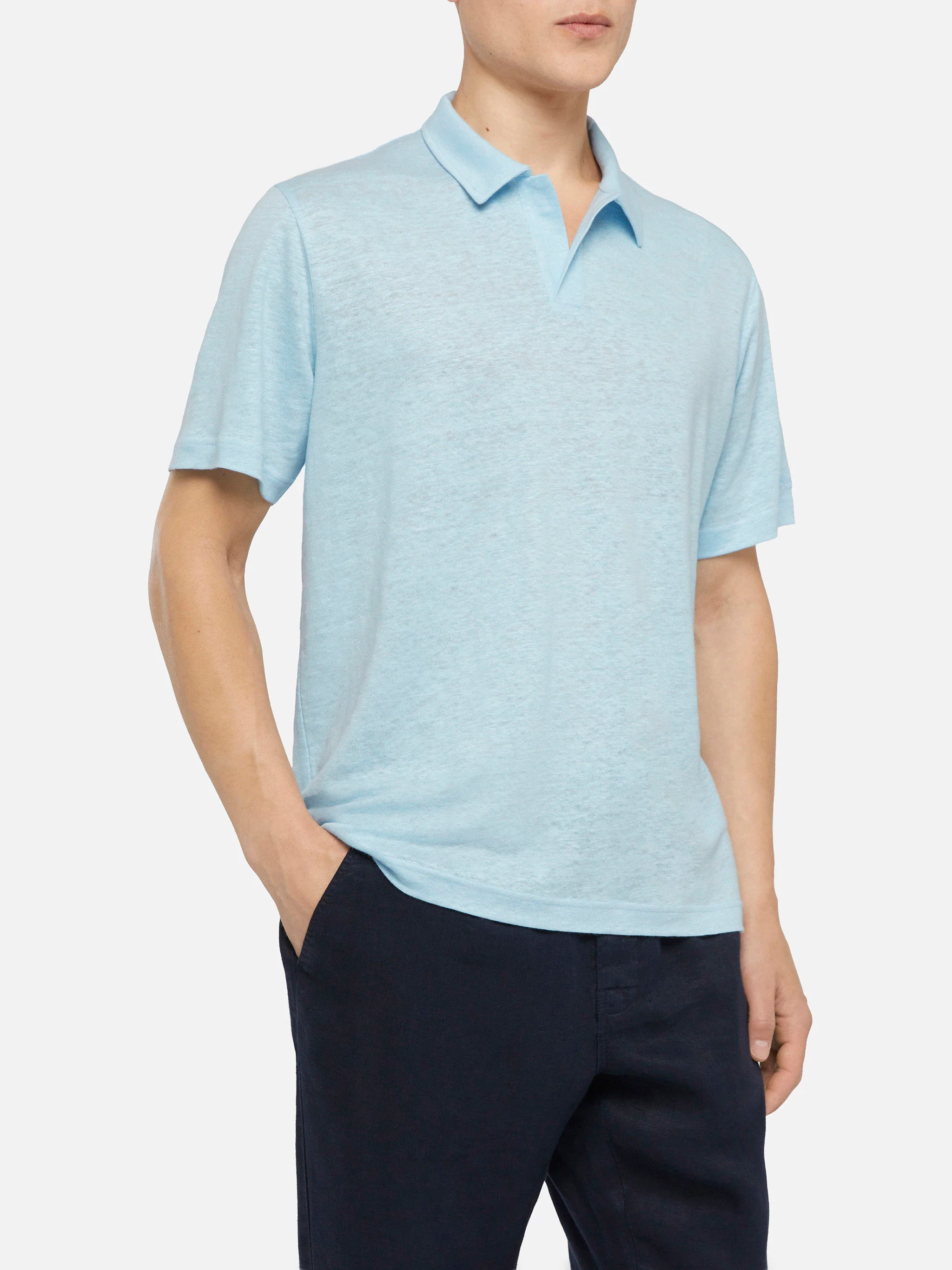 Light blue linen buttonless polo shirt Fraser
