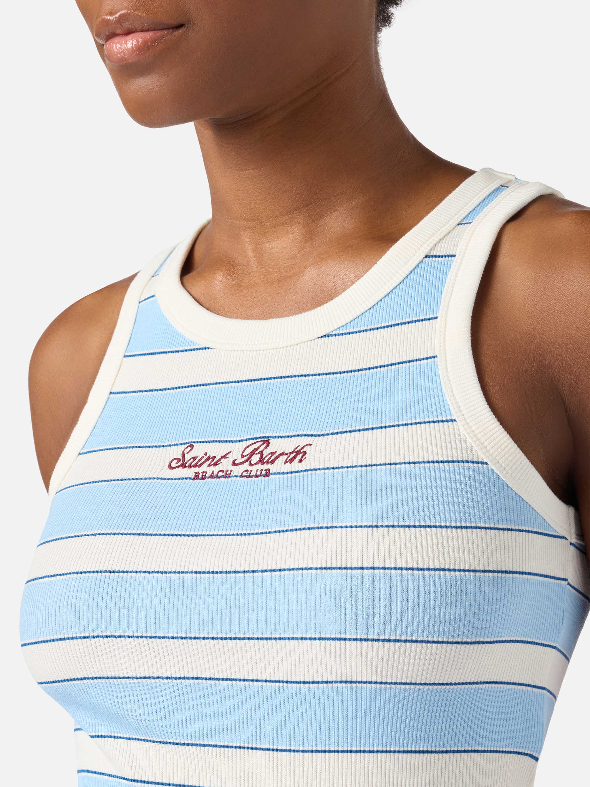 Light blue striped Ada tank top with beach club embroidery - Image 3