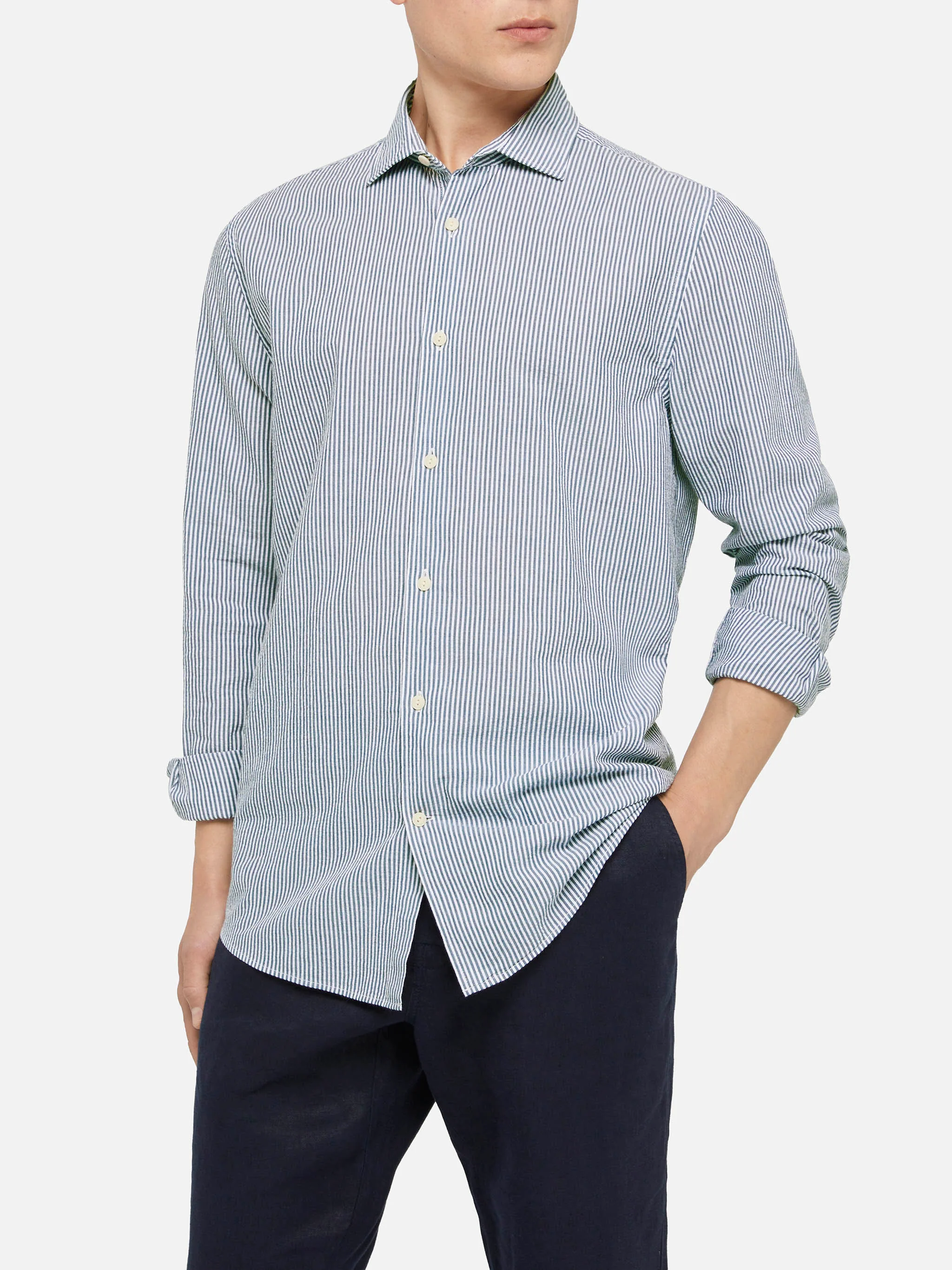 Light blue striped seersucker shirt Pamplona