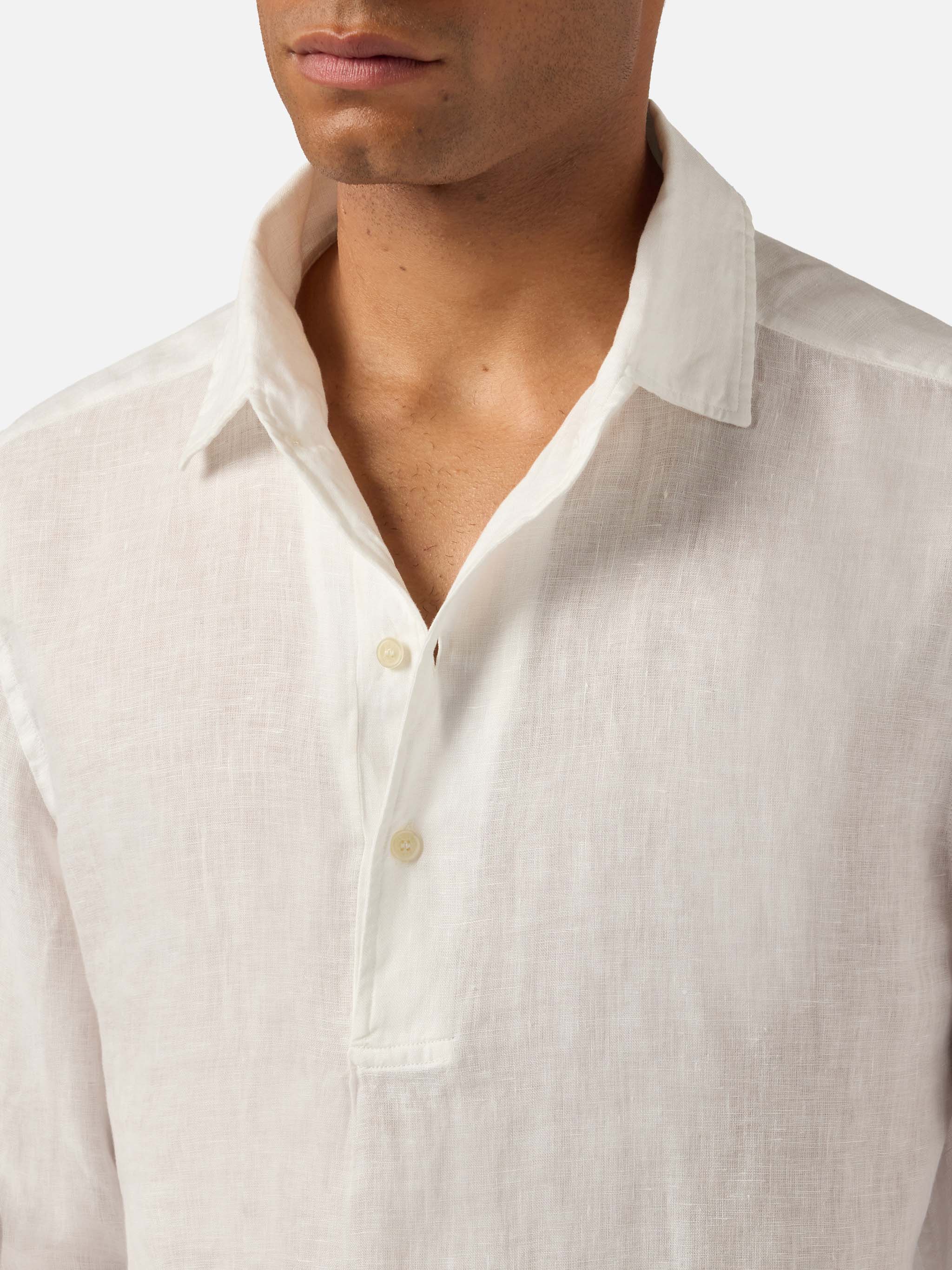 Long-sleeve Raphael linen polo white - Image 2