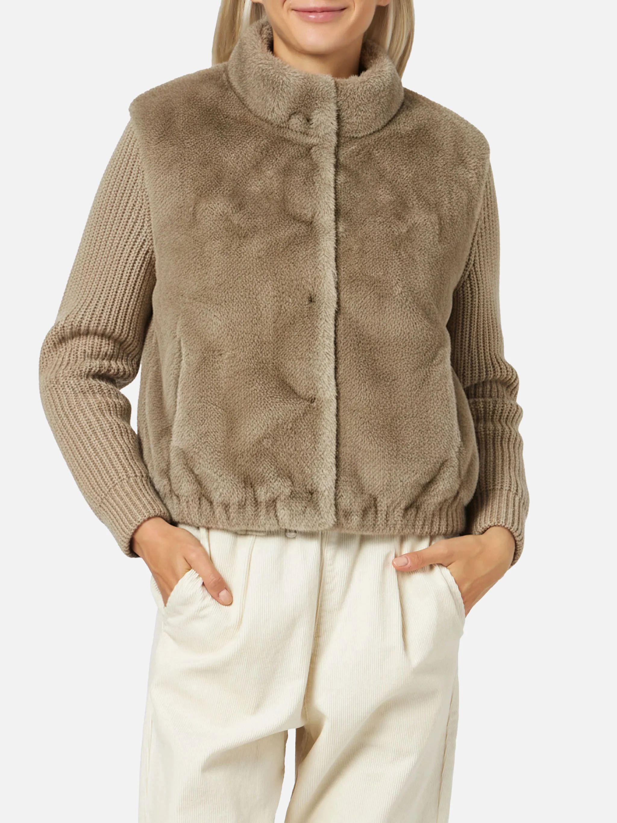 Mael faux-fur gilet with knit sleeves