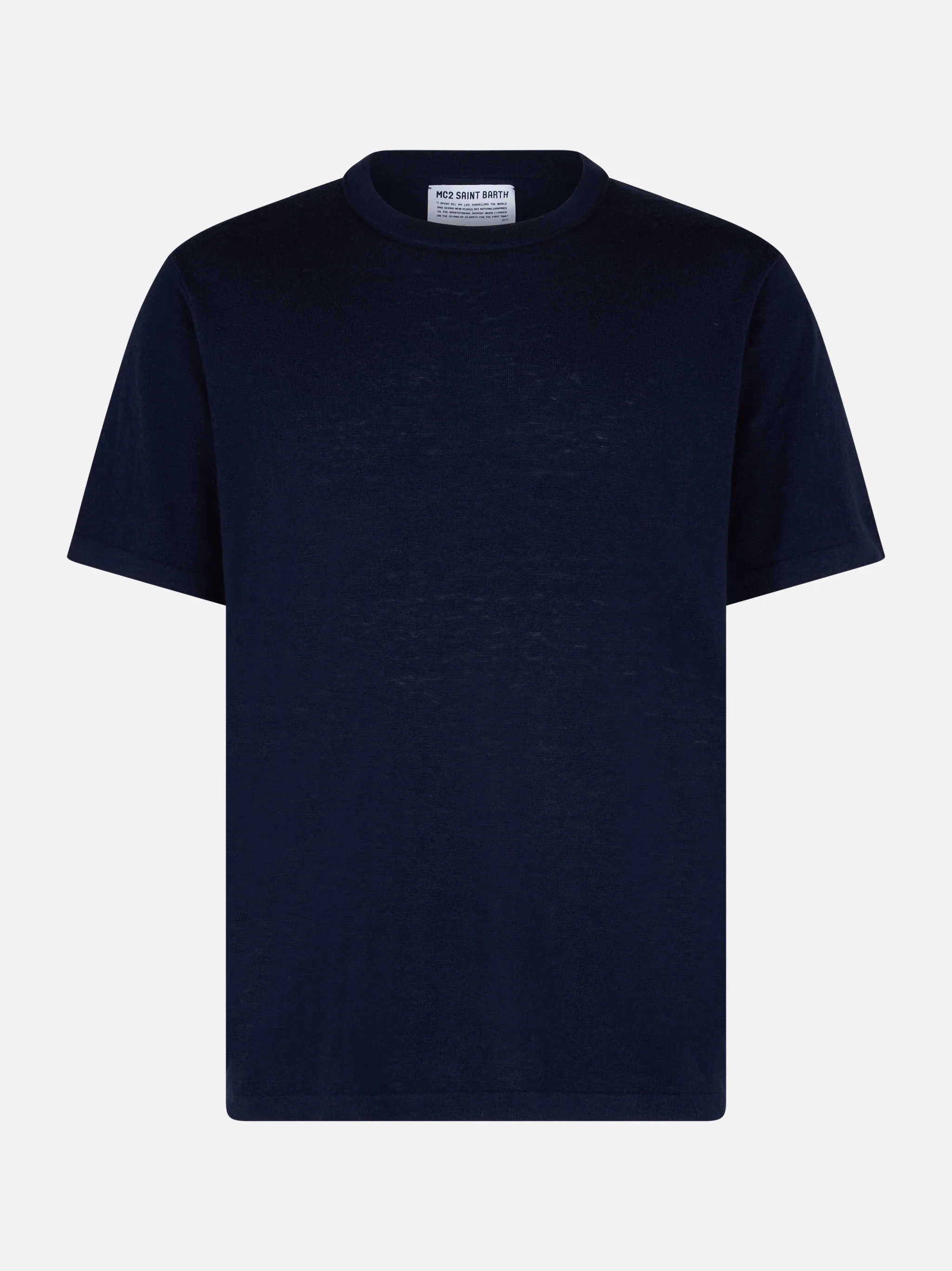 Navy blue t-shirt Scott in MERINO WOOL and CASHMERE