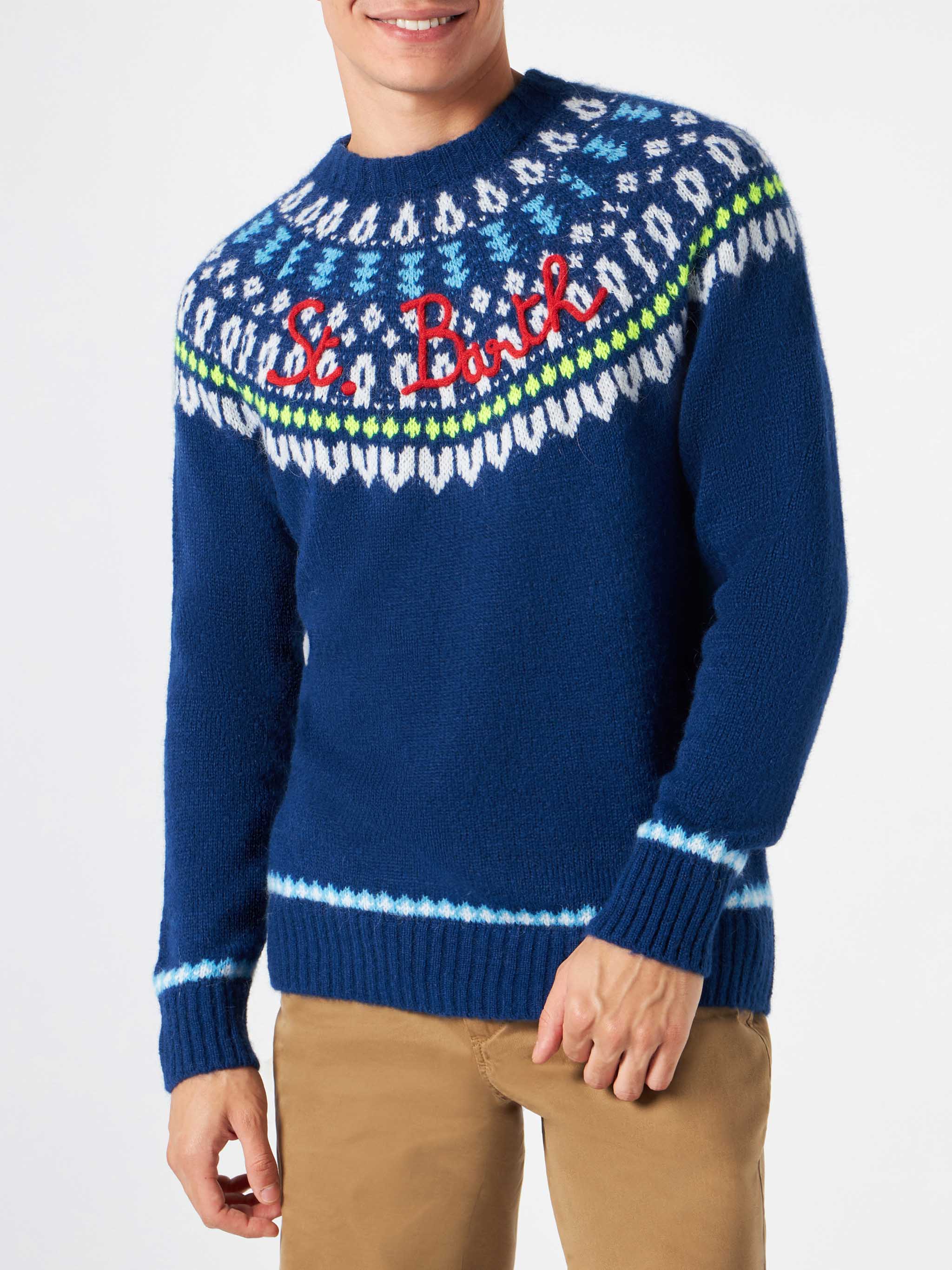 Crewneck sweater Heron with fair-isle jacquard