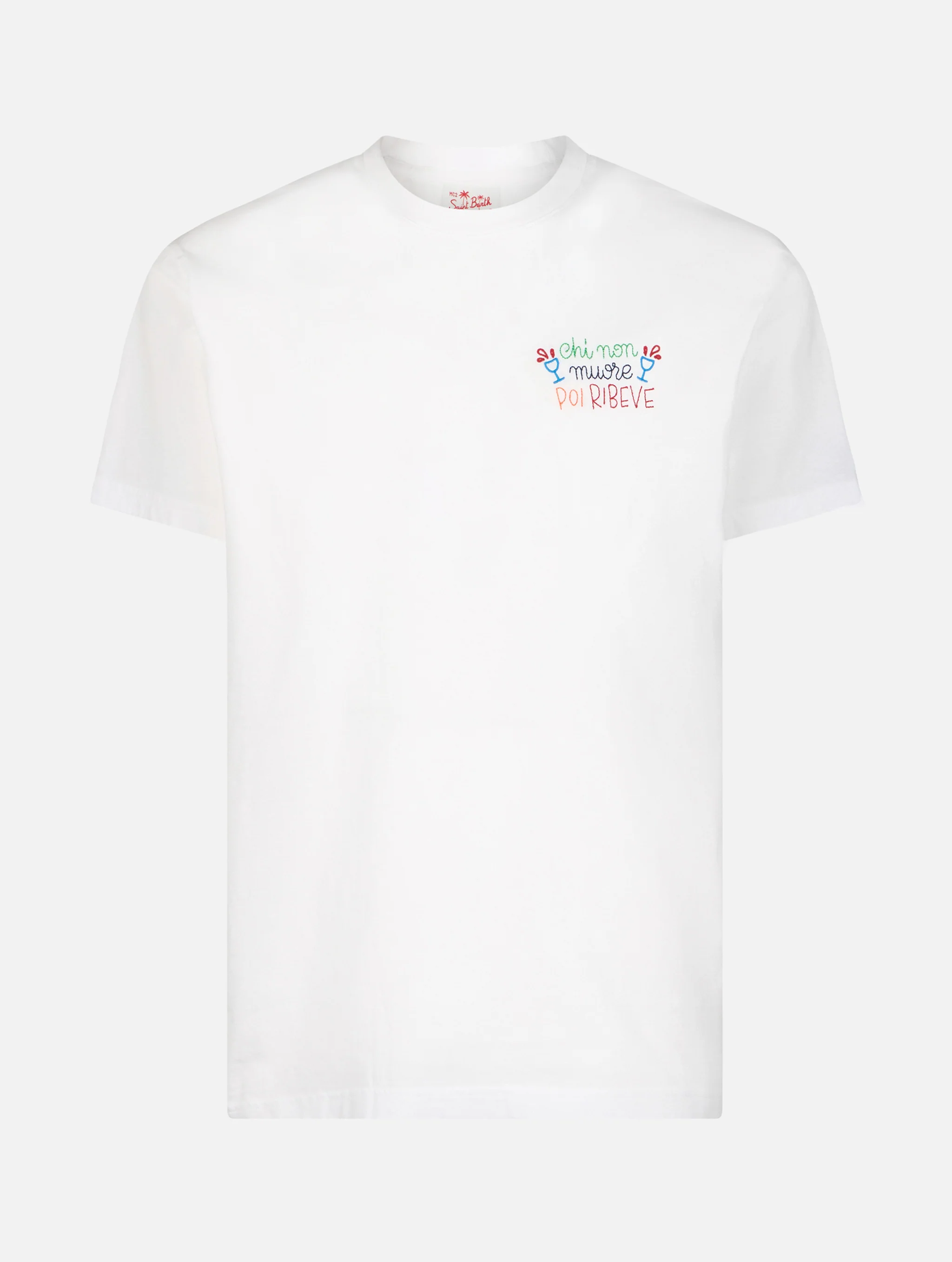 Man classic fit cotton jersey t-shirt Portofino with Chi non muore poi ribeve embroidery | INSULTI LUMINOSI SPECIAL EDITION - Image 5
