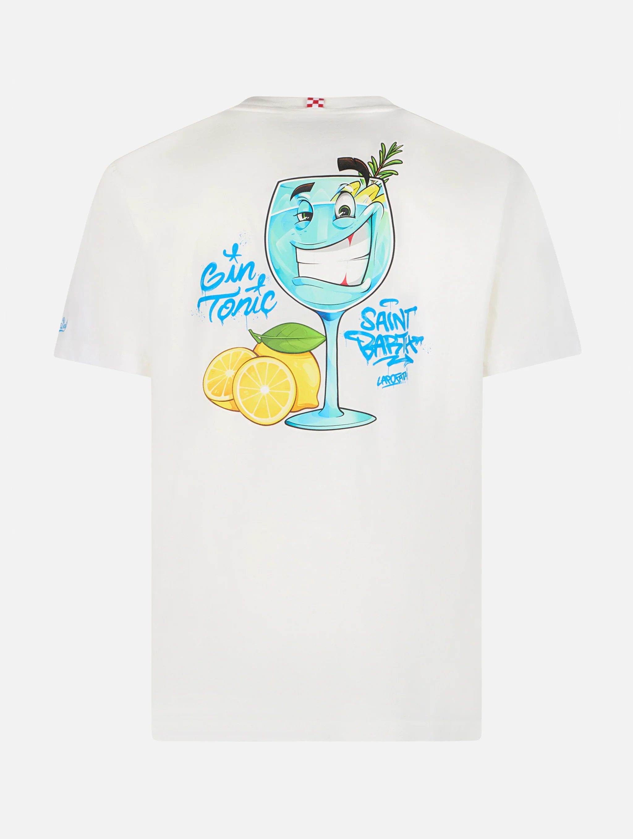 Cotton t-shirt with Cryptopuppets cocktail Gin Tonic front and back placed print | CRYPTOPUPPETS SPECIAL EDITION