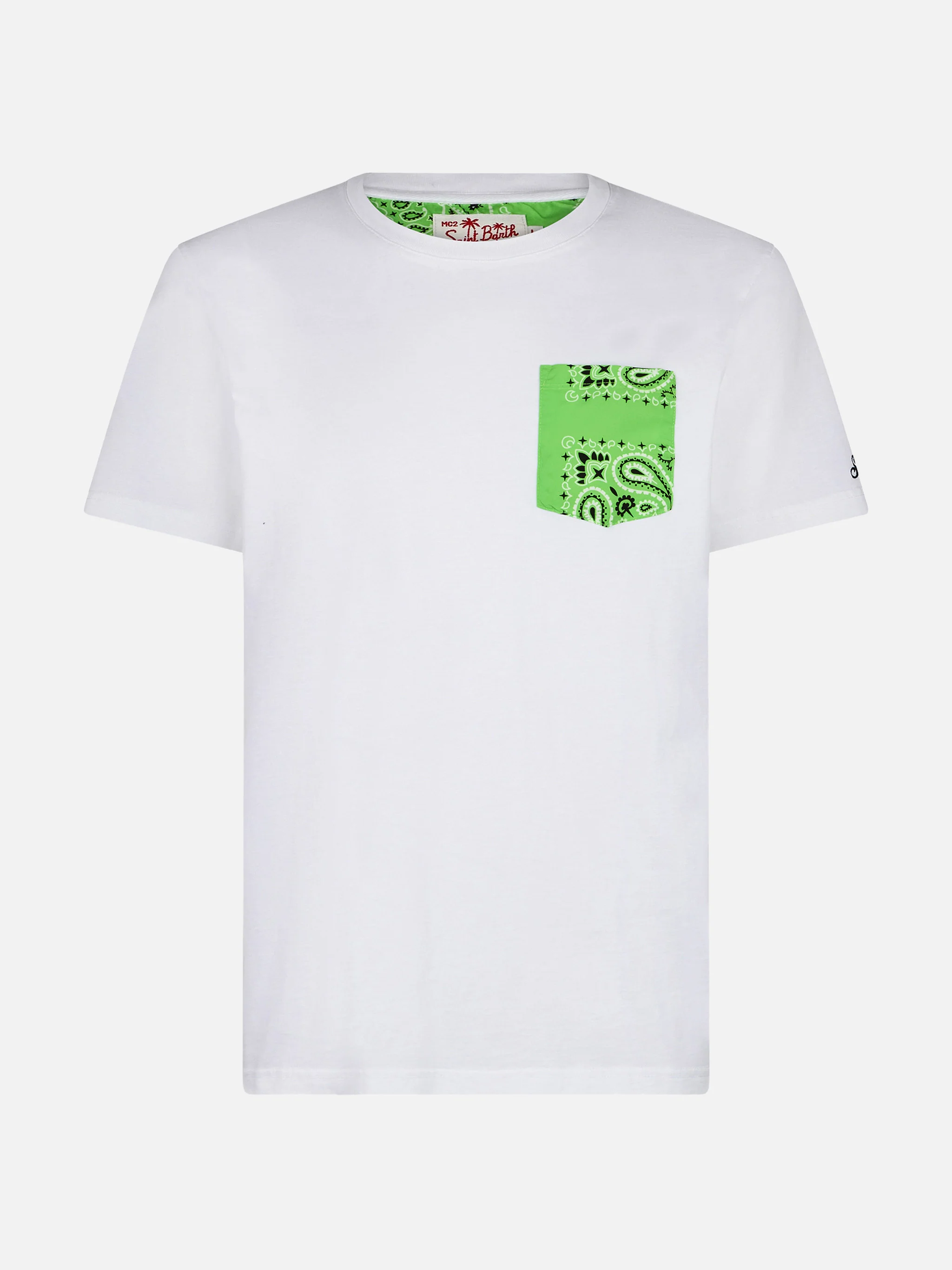 Cotton t-shirt Blanche with green bandana pocket