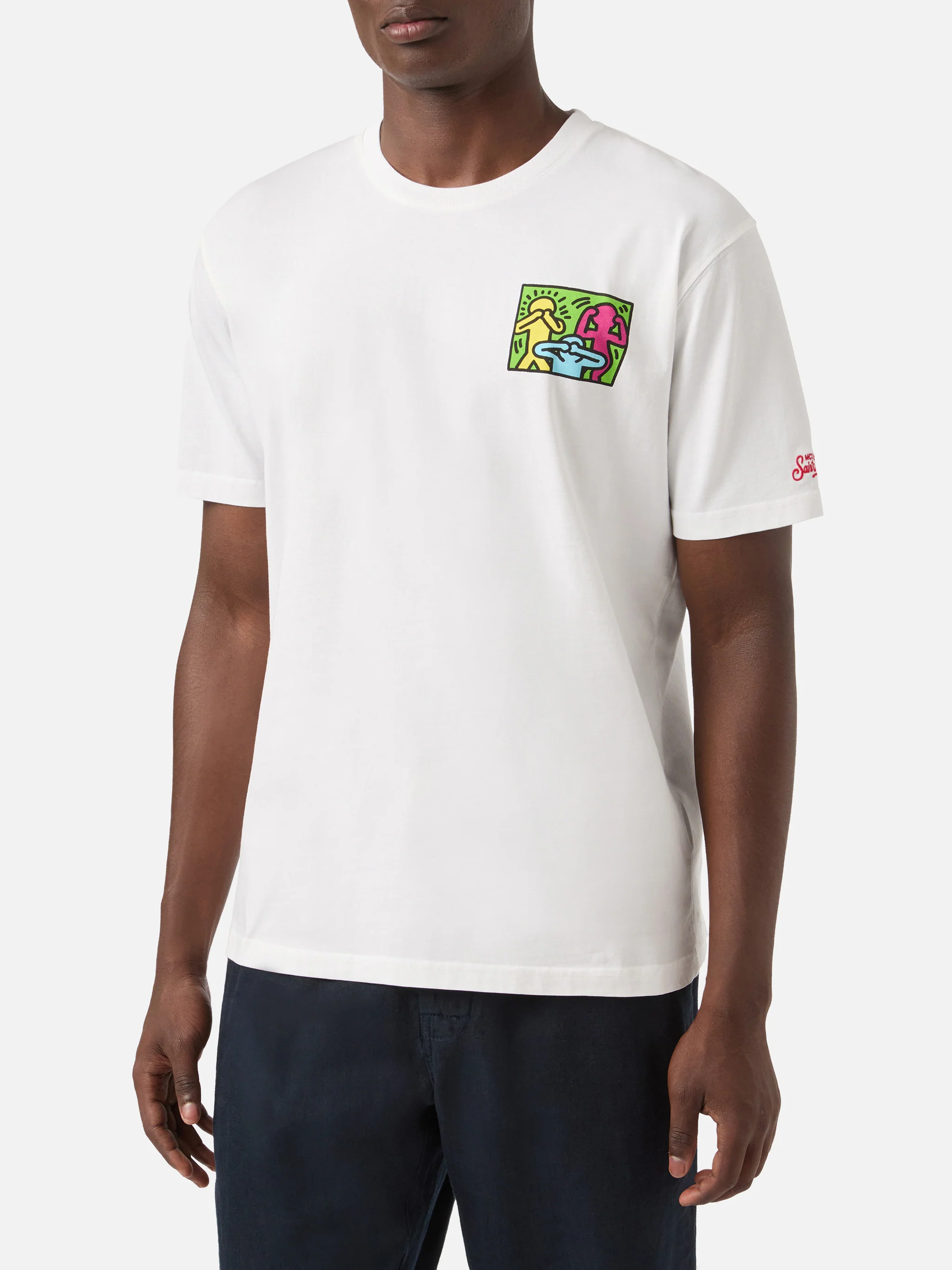 Keith Haring People t-shirt with front and back print in white | Special Edition - Image 2