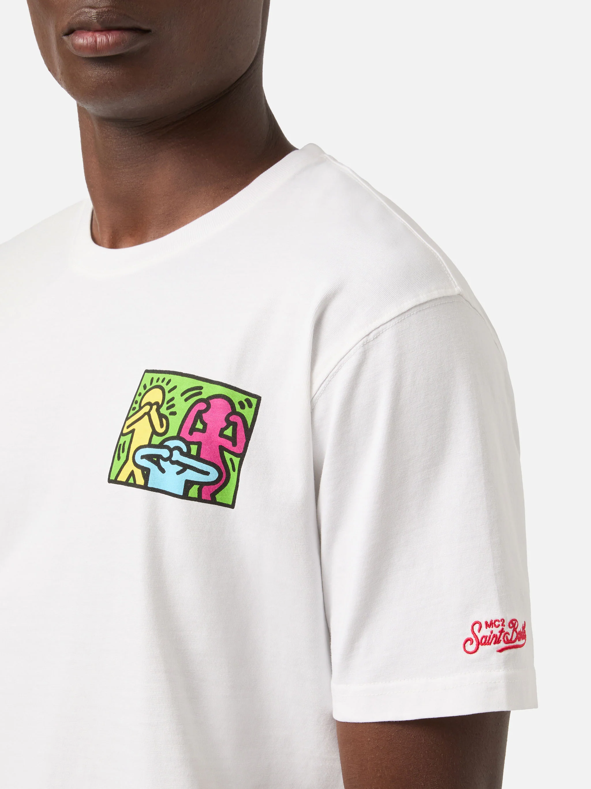 Keith Haring People t-shirt with front and back print in white | Special Edition - Image 3