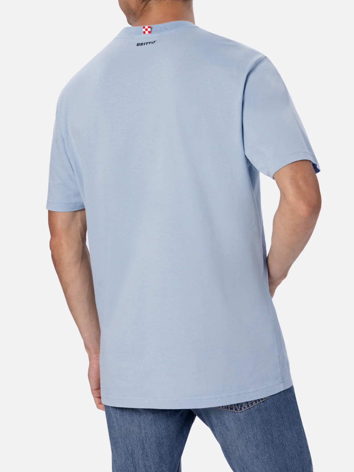 Britto t-shirt with glasses print and embroidery in light blue | Special Edition - Image 4