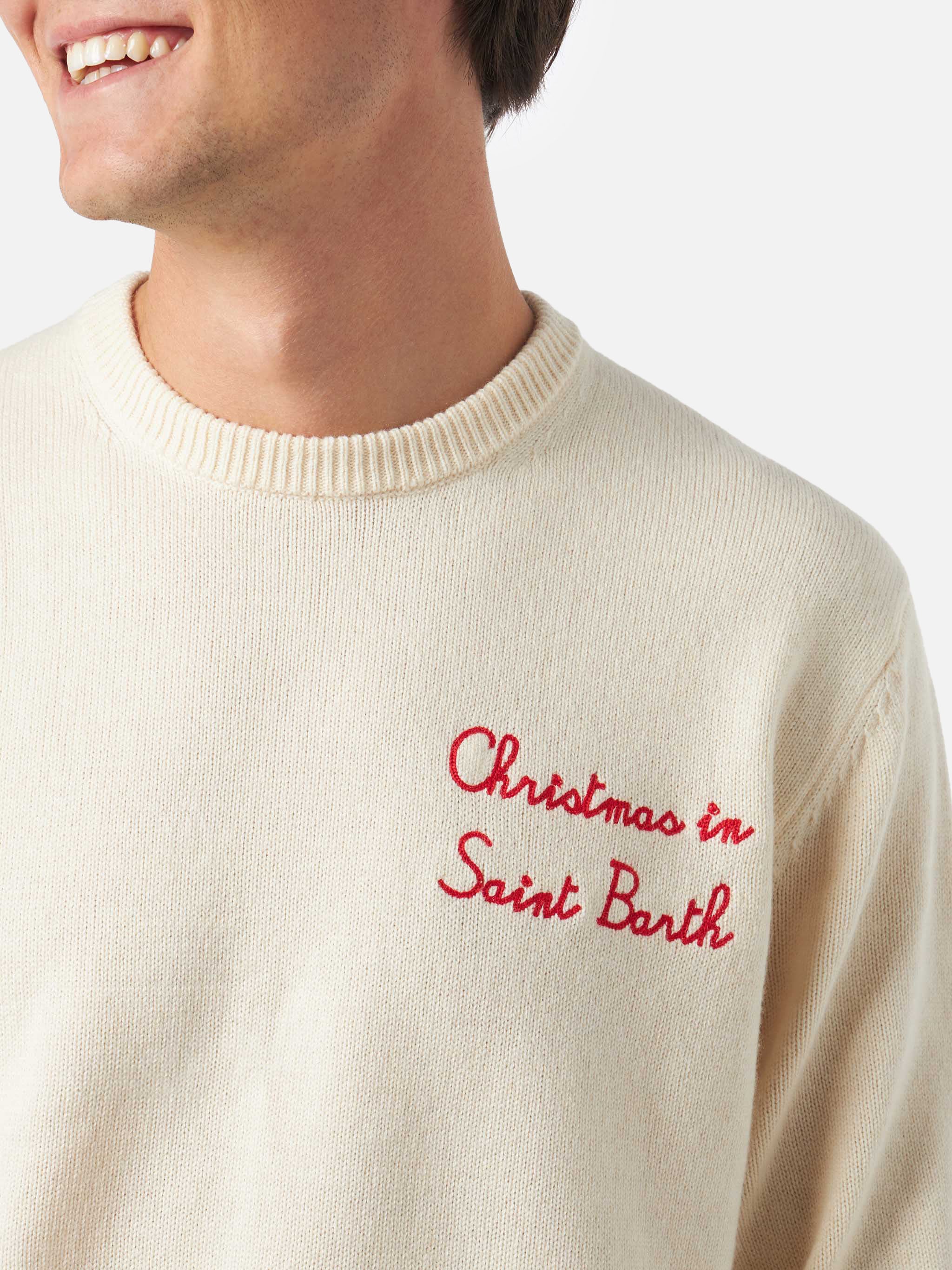 Crewneck sweater Heron with Christmas in Saint Barth embroidery