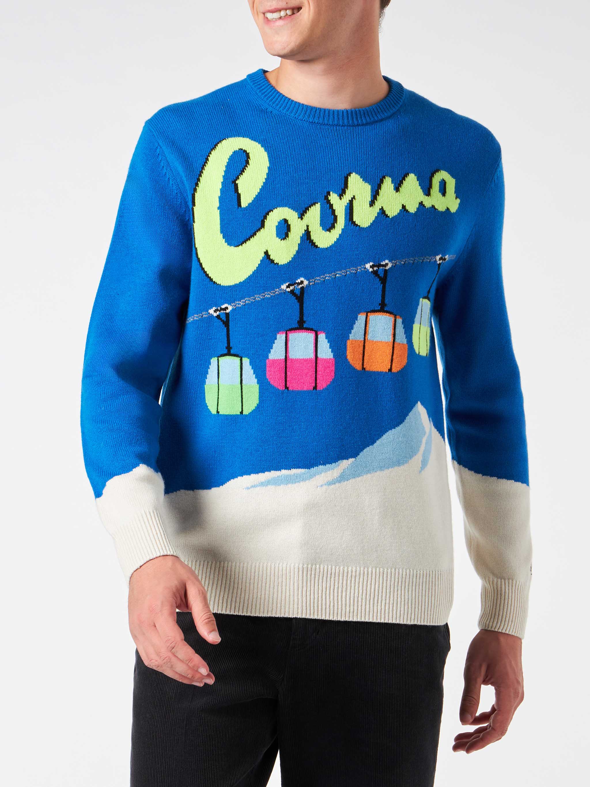 Crewneck sweater Heron with Courma postacard jacquard