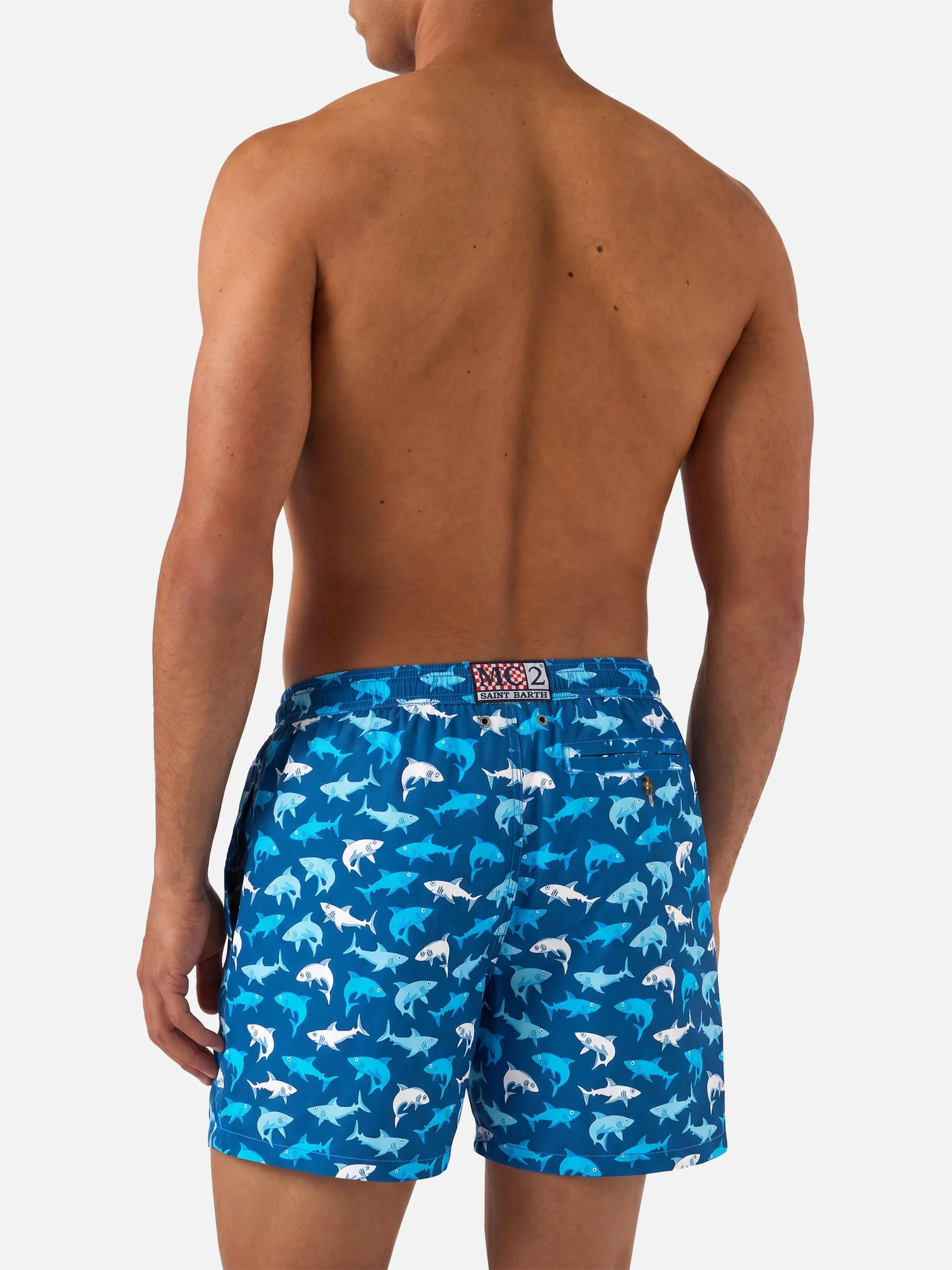 Man light fabric swim shorts with multicolor sharks print - Image 4