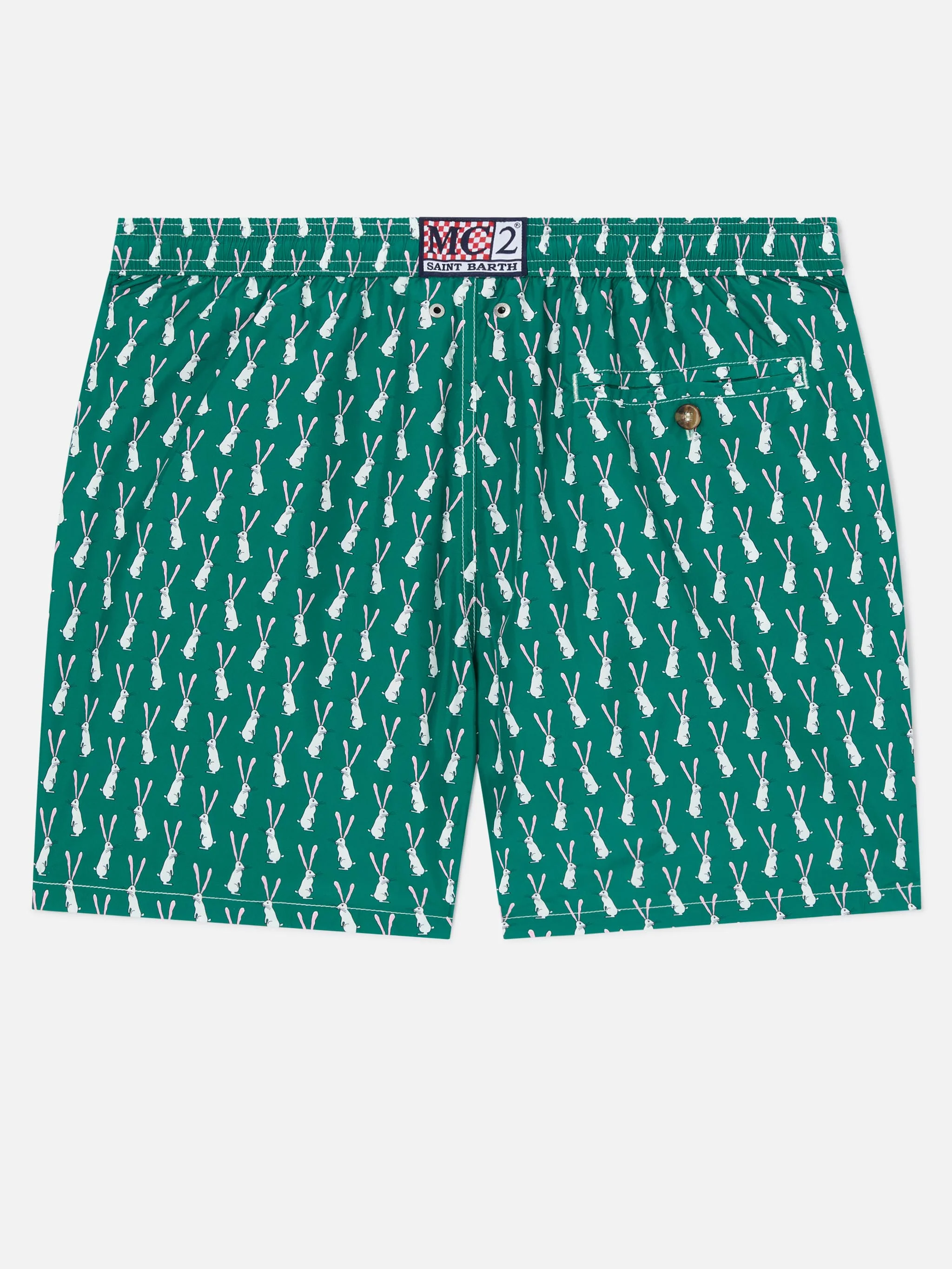 Lighting swim shorts in technical fabric with rabbit pattern in green and multicolor - Image 2