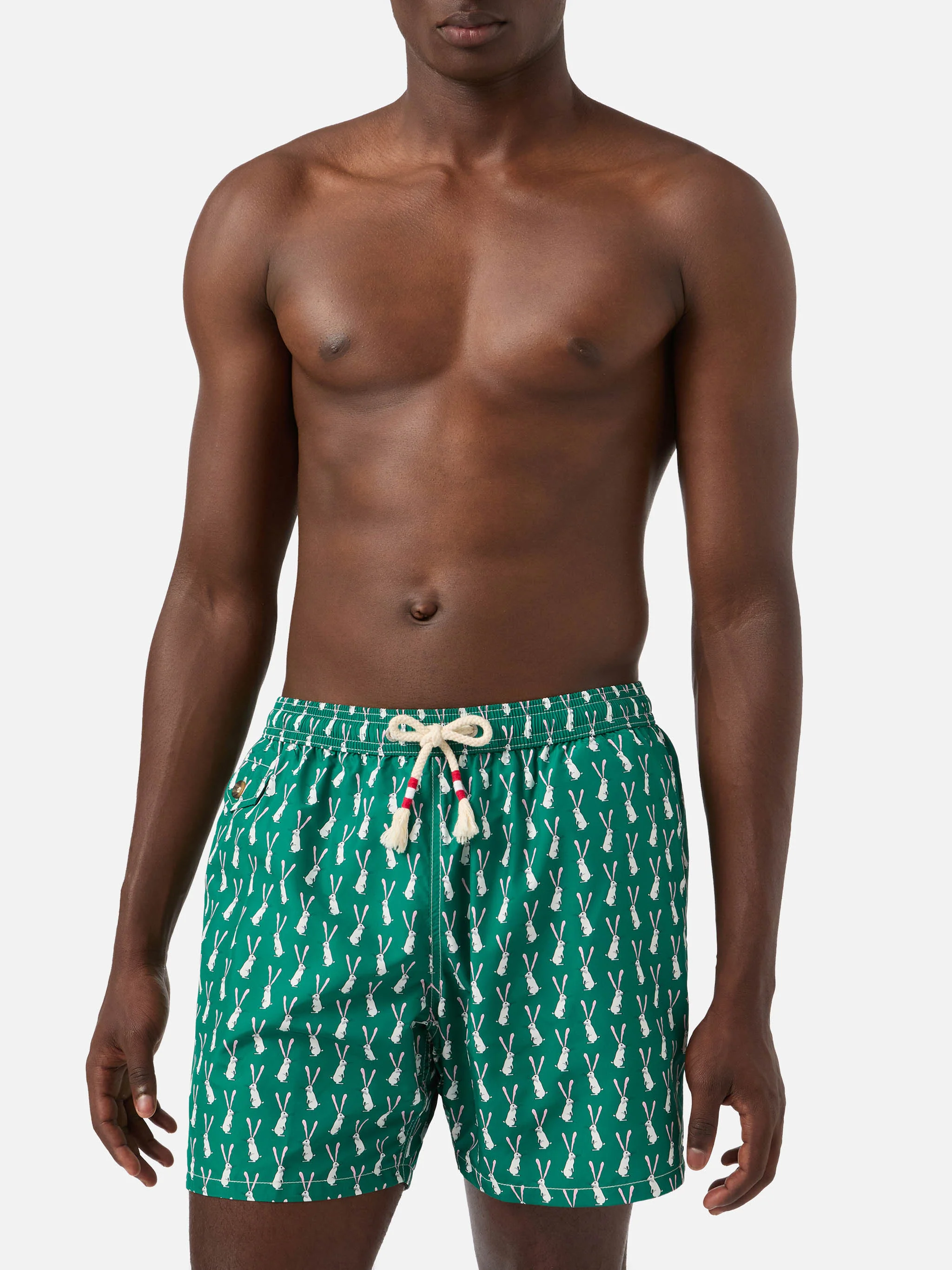 Lighting swim shorts in technical fabric with rabbit pattern in green and multicolor - Image 3