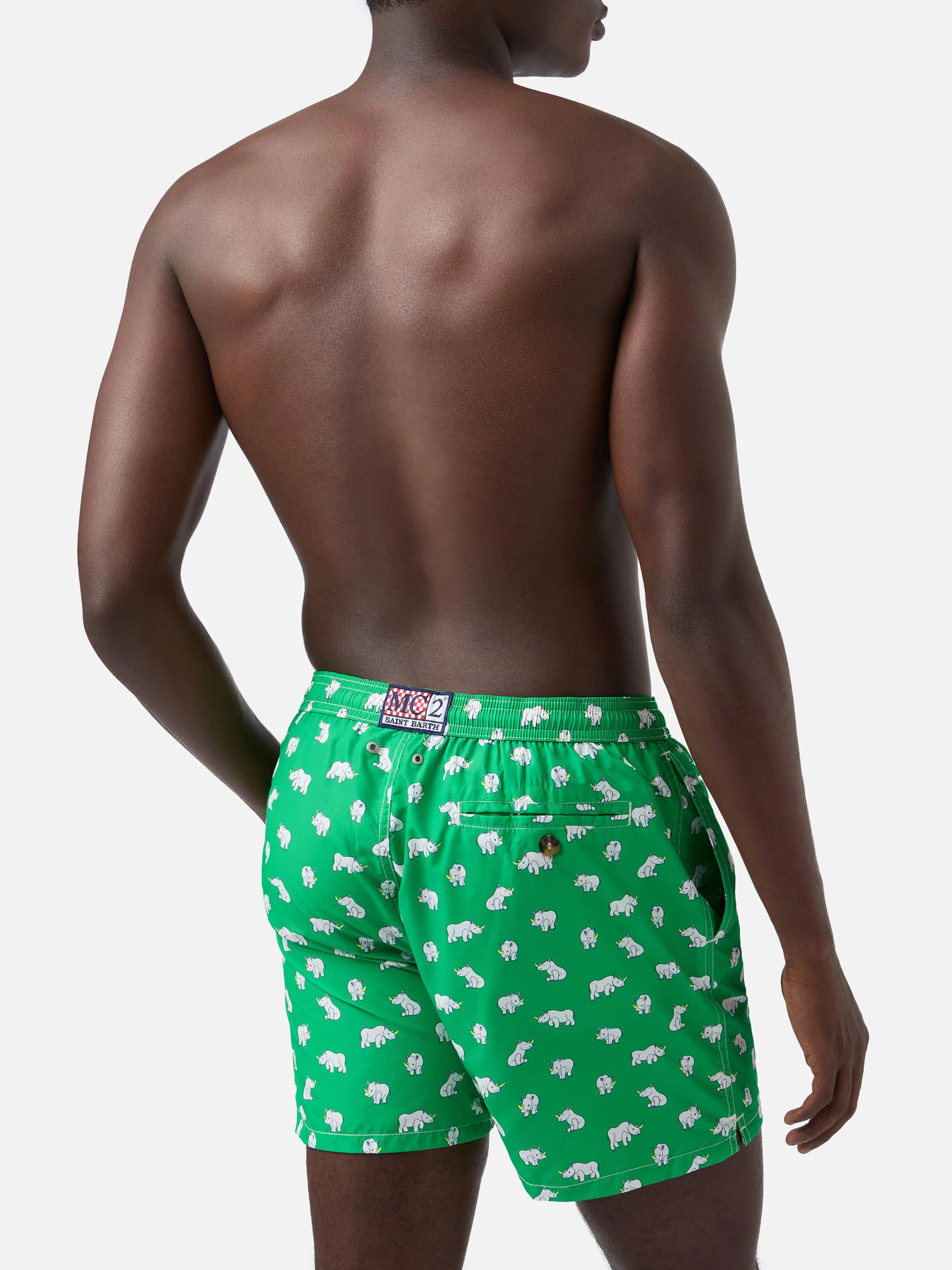 Lighting Micro Fantasy swim shorts in technical fabric with rhino pattern in green and multicolor - Image 5