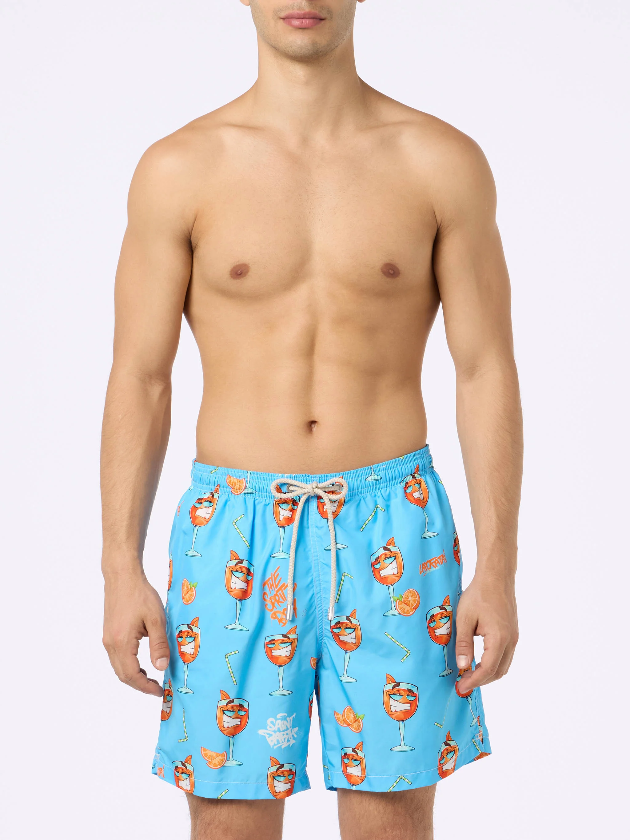 Lighting swim shorts with Cryptopuppets Spritz print in light blue | Special Edition - Image 3
