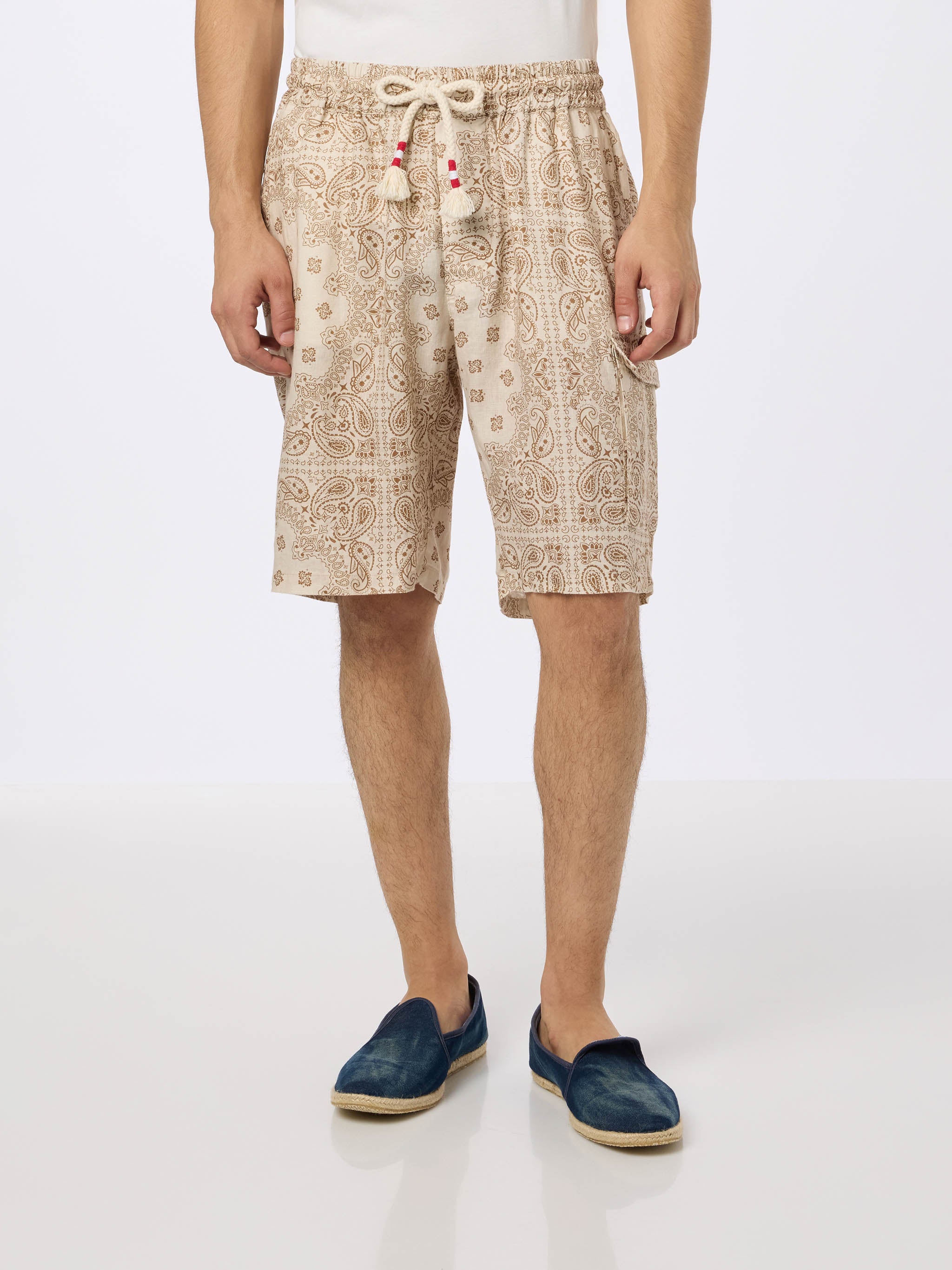 Marseille bandana print linen bermuda shorts