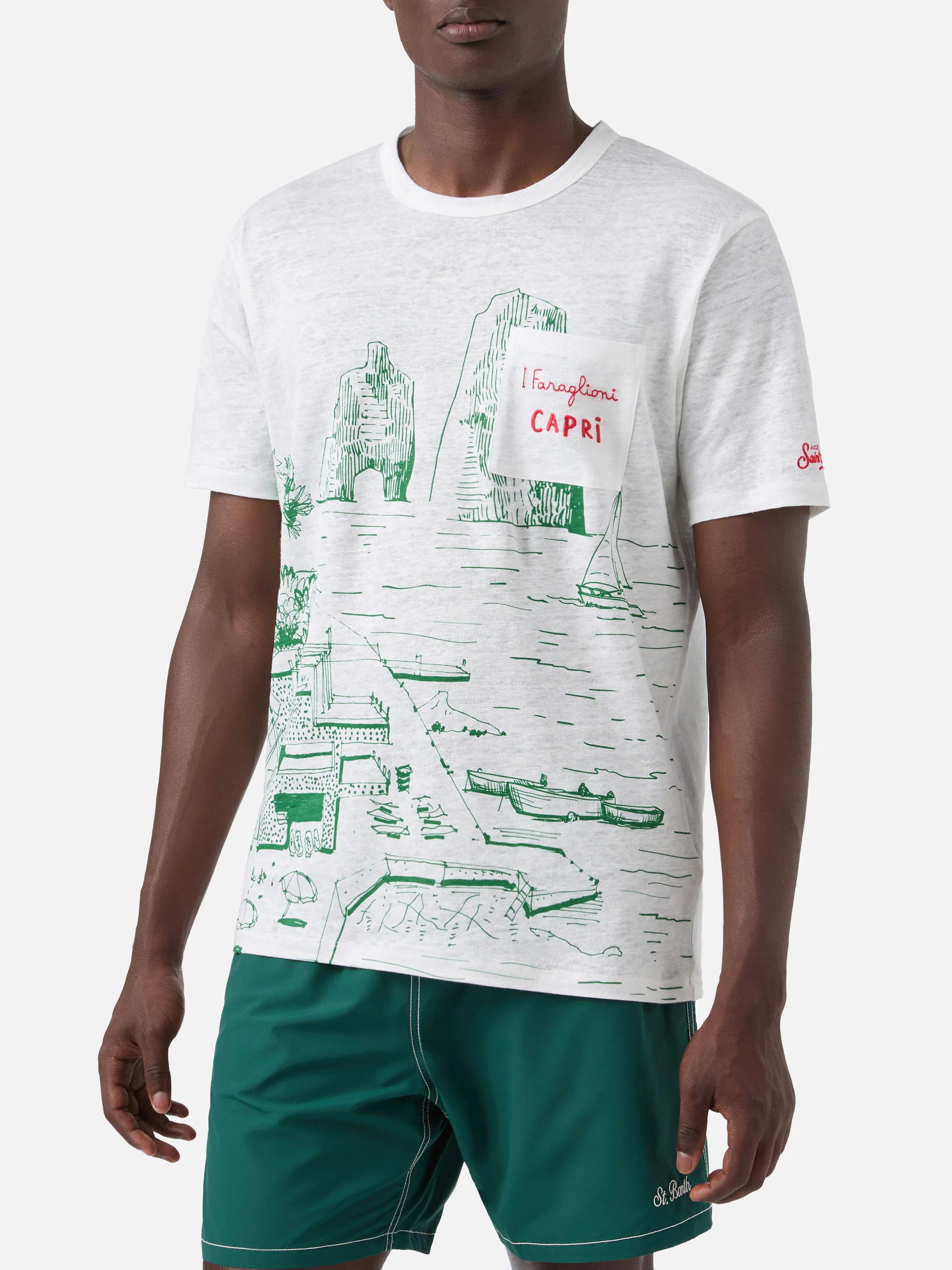 Ecstasea linen jersey t-shirt with Capri print - Image 2
