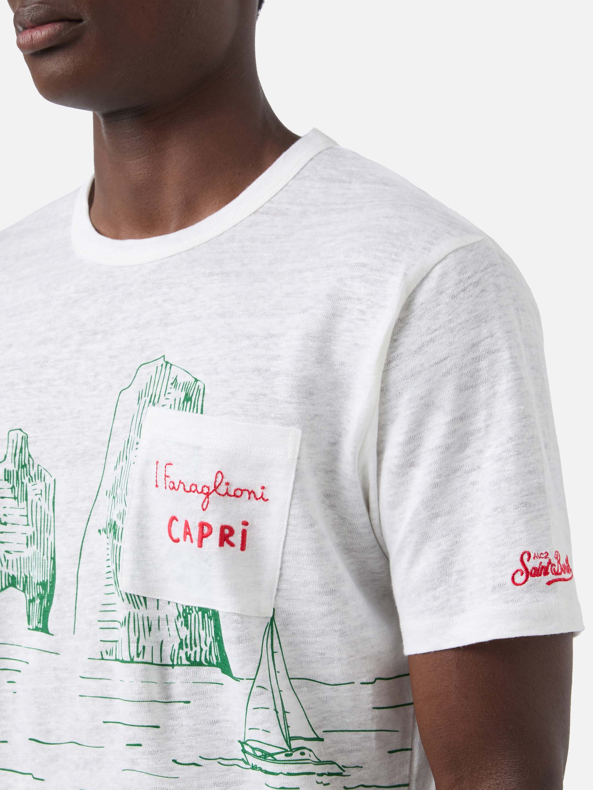 Ecstasea linen jersey t-shirt with Capri print - Image 3