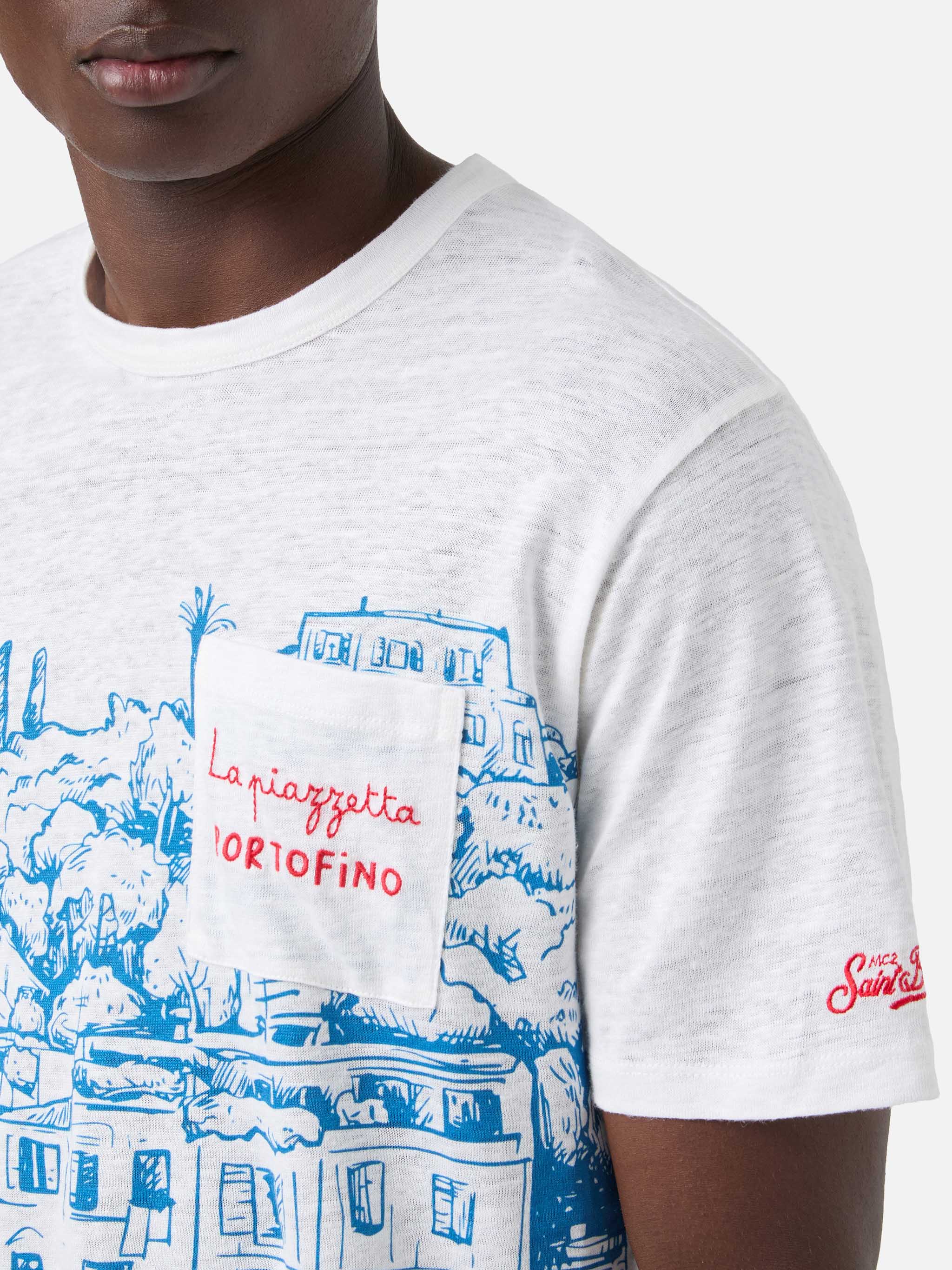 Ecstasea linen jersey t-shirt with Portofino print - Image 3