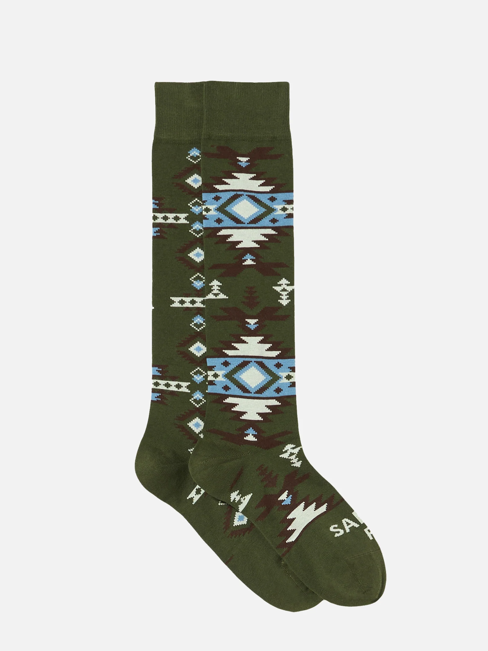 Long socks with beige and blue ethnic pattern