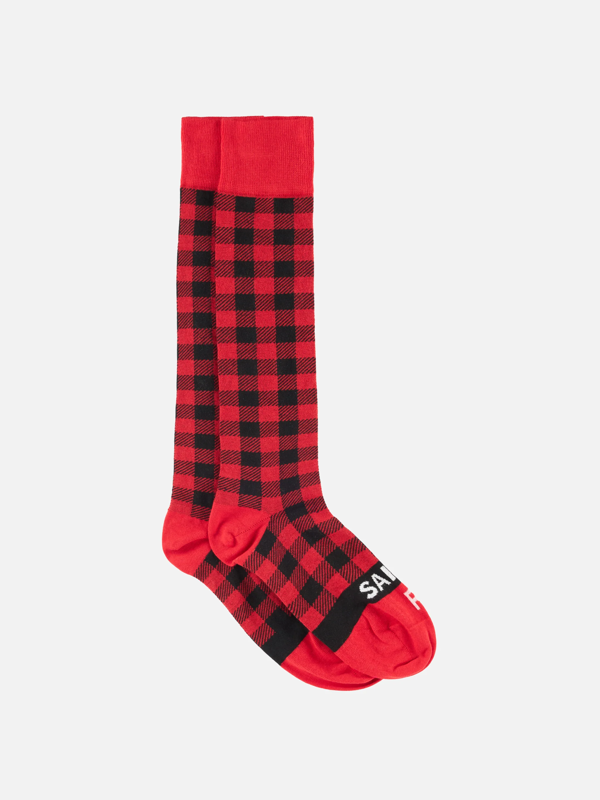 Long socks with red and black check pattern