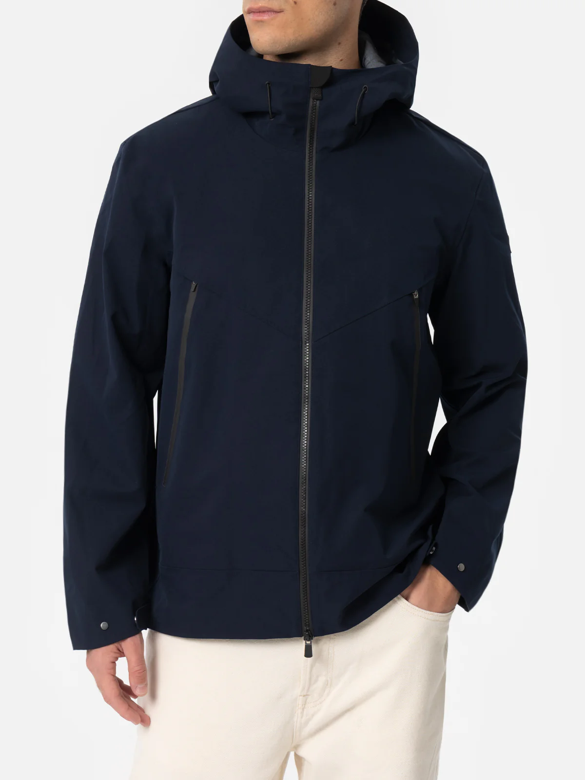 Parson 3 layer technical fabric jacket in navy blue solid color