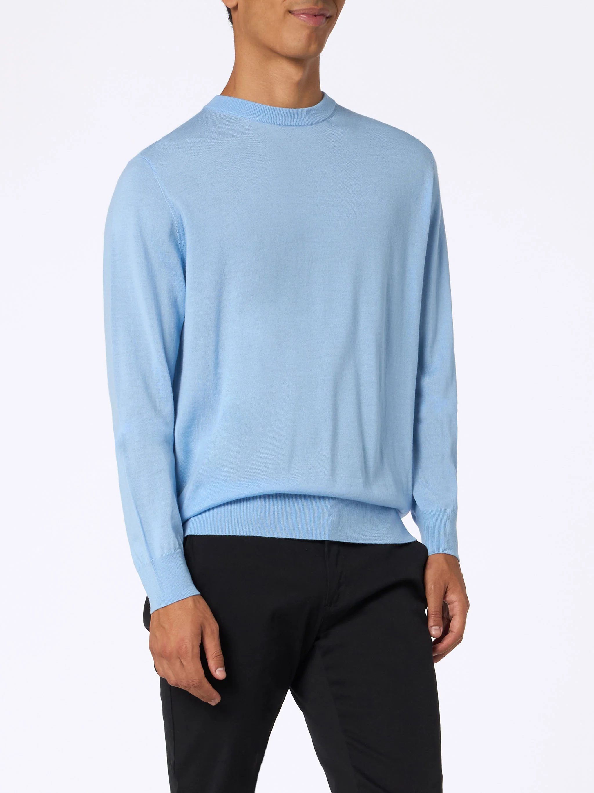Crewneck sweater Regent in 100% light blue MERINO WOOL