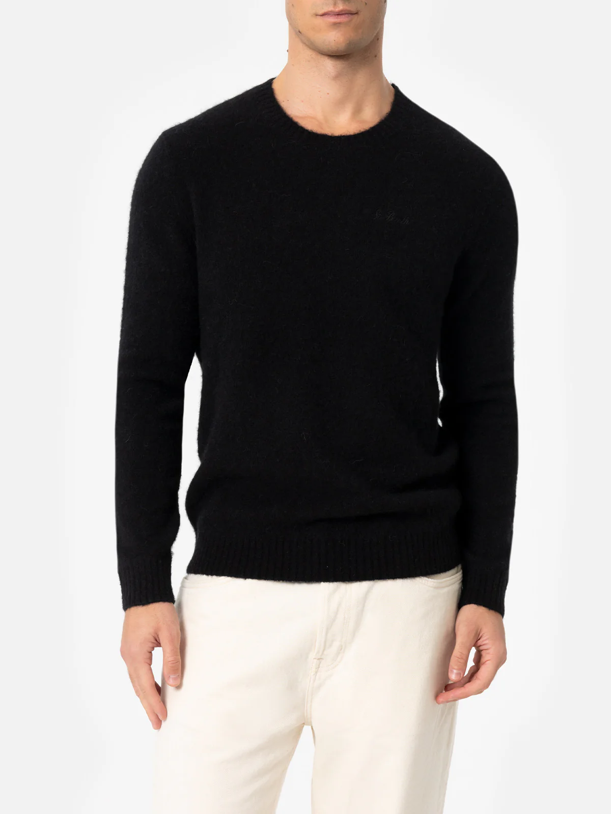 Crewneck sweater Regent in black STRETCH ALPACA