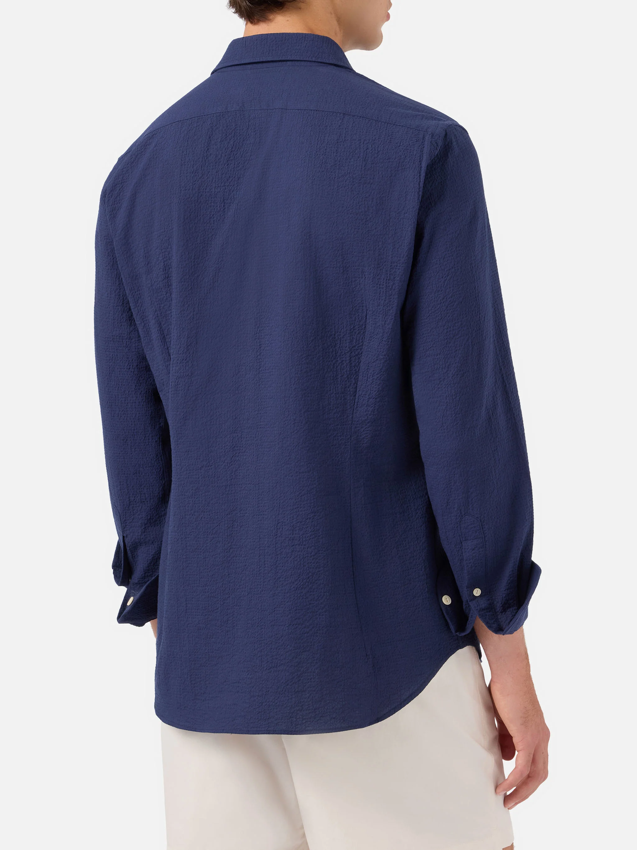Pamplona seersucker shirt in blue with embroidery - Image 3